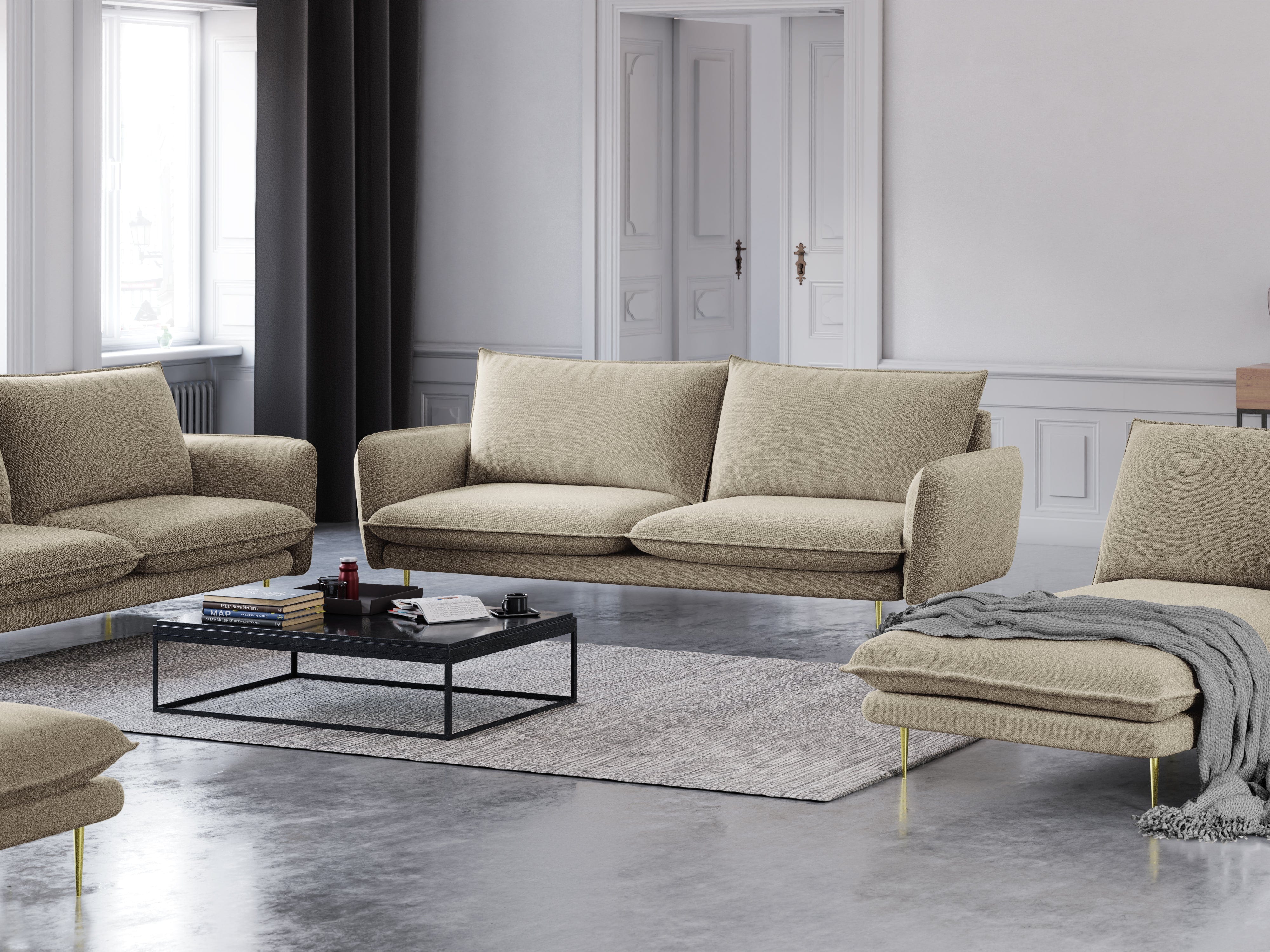 4-seater sofa VIENNA beige with gold base