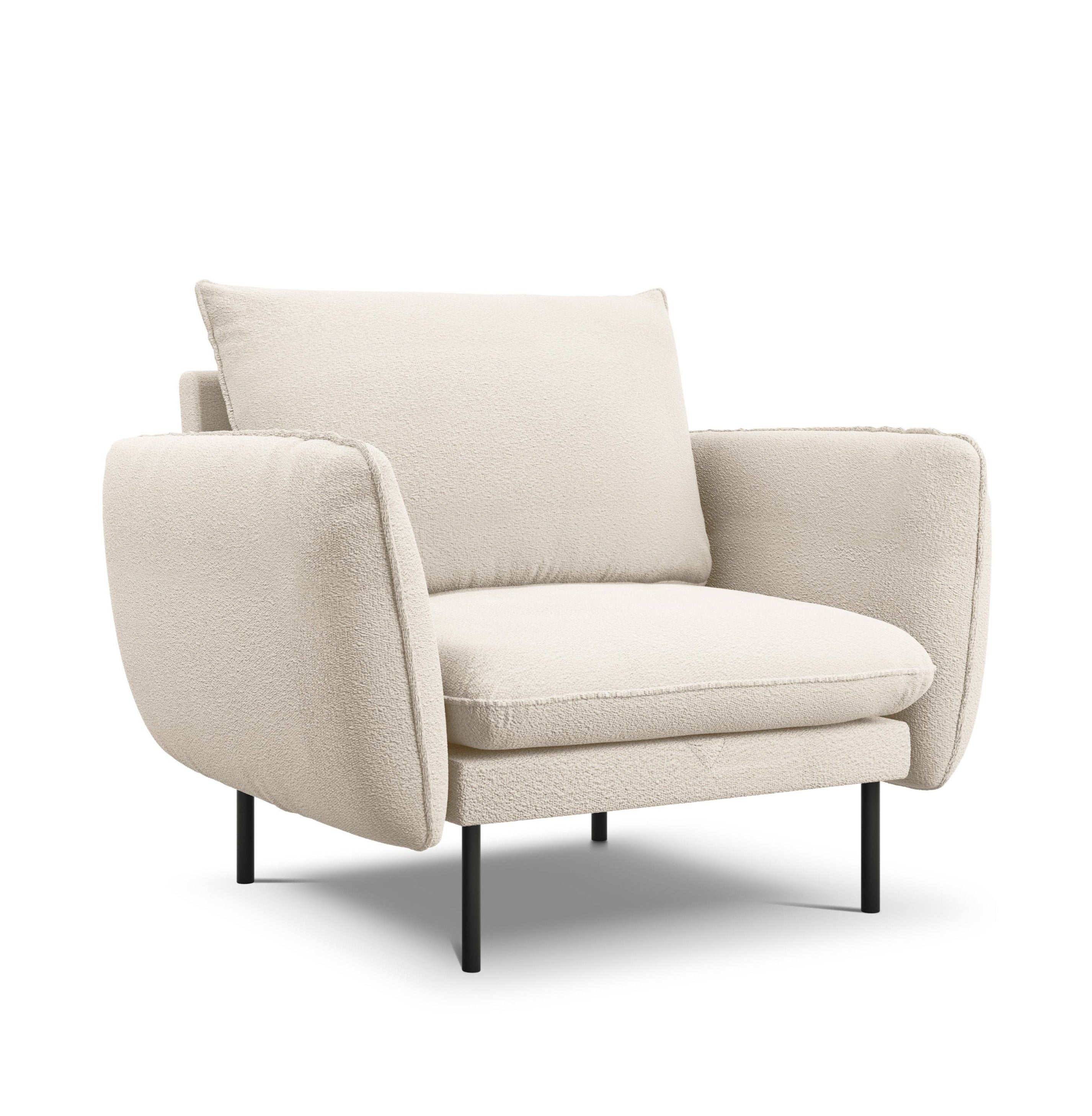 Armchair in boucle fabric VIENNA beige with black base
