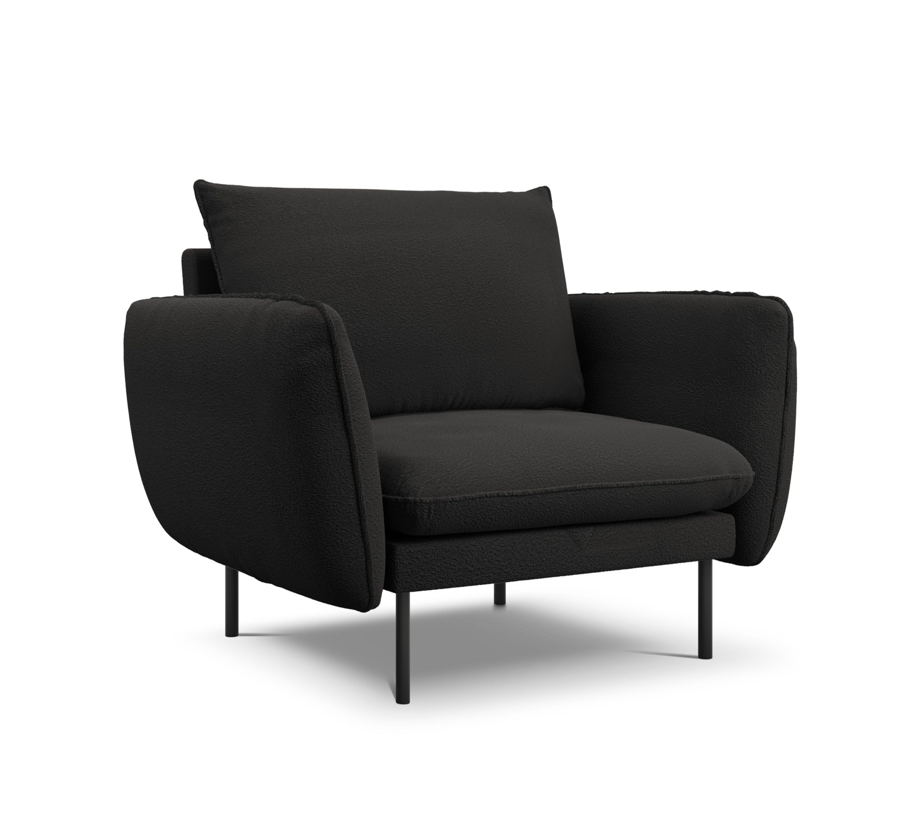 Armchair in boucle fabric VIENNA black with black base