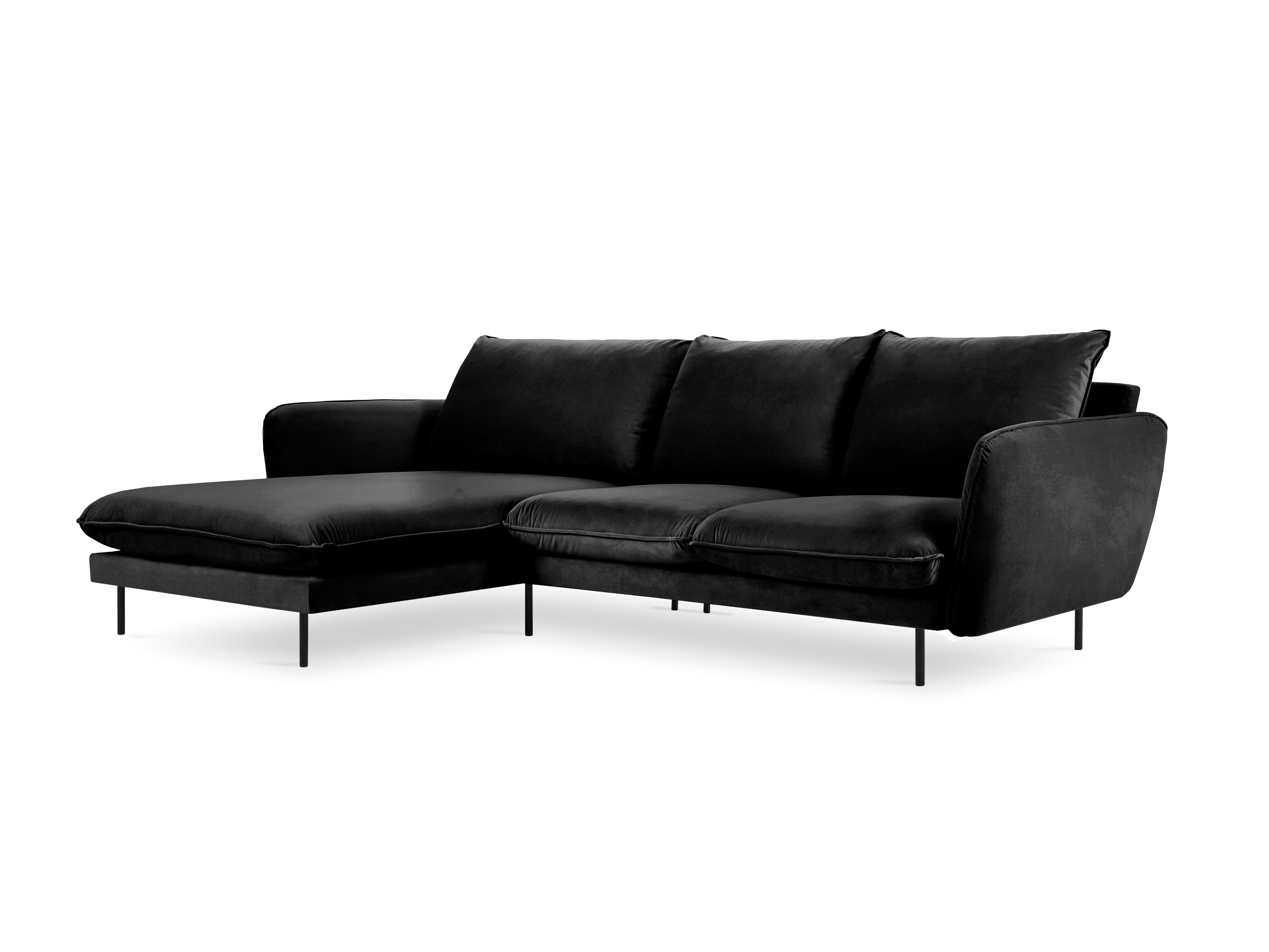 VIENNA left-hand velvet corner sofa black with black base