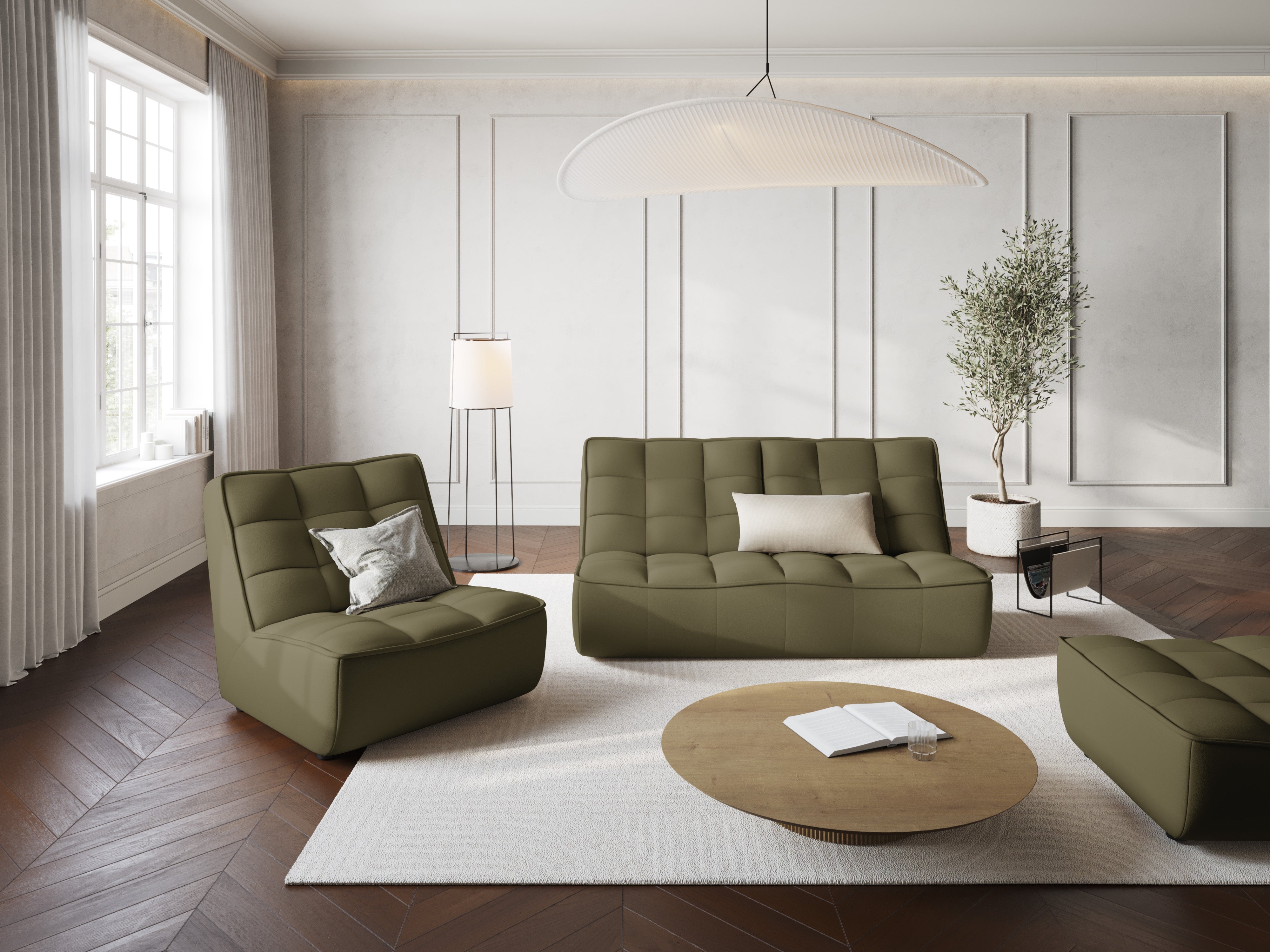 Sofa skórzana 2-osobowa MONI oliwkowy, Maison Heritage, Eye on Design