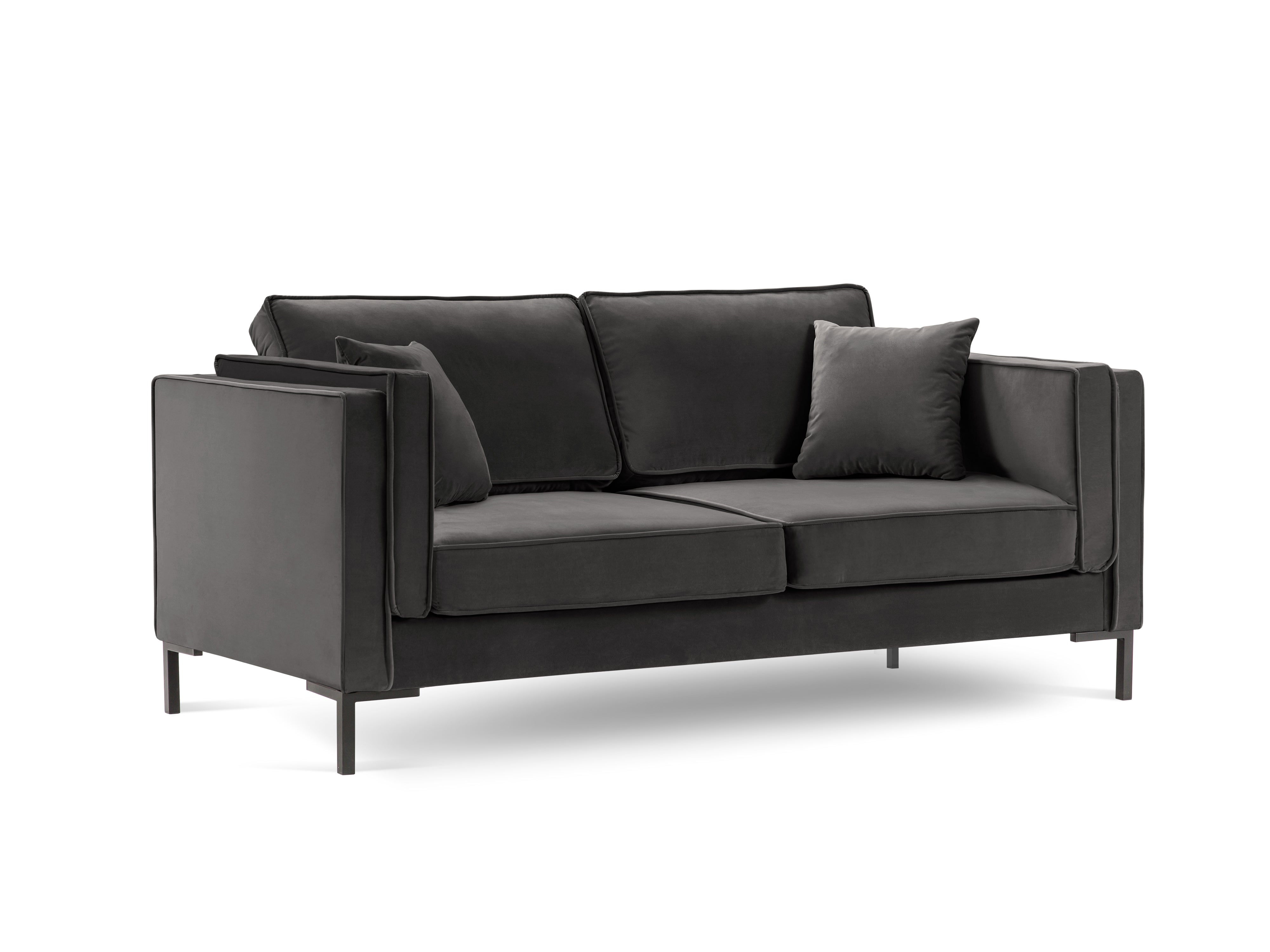LUIS dark grey velvet 2-seater sofa with black base