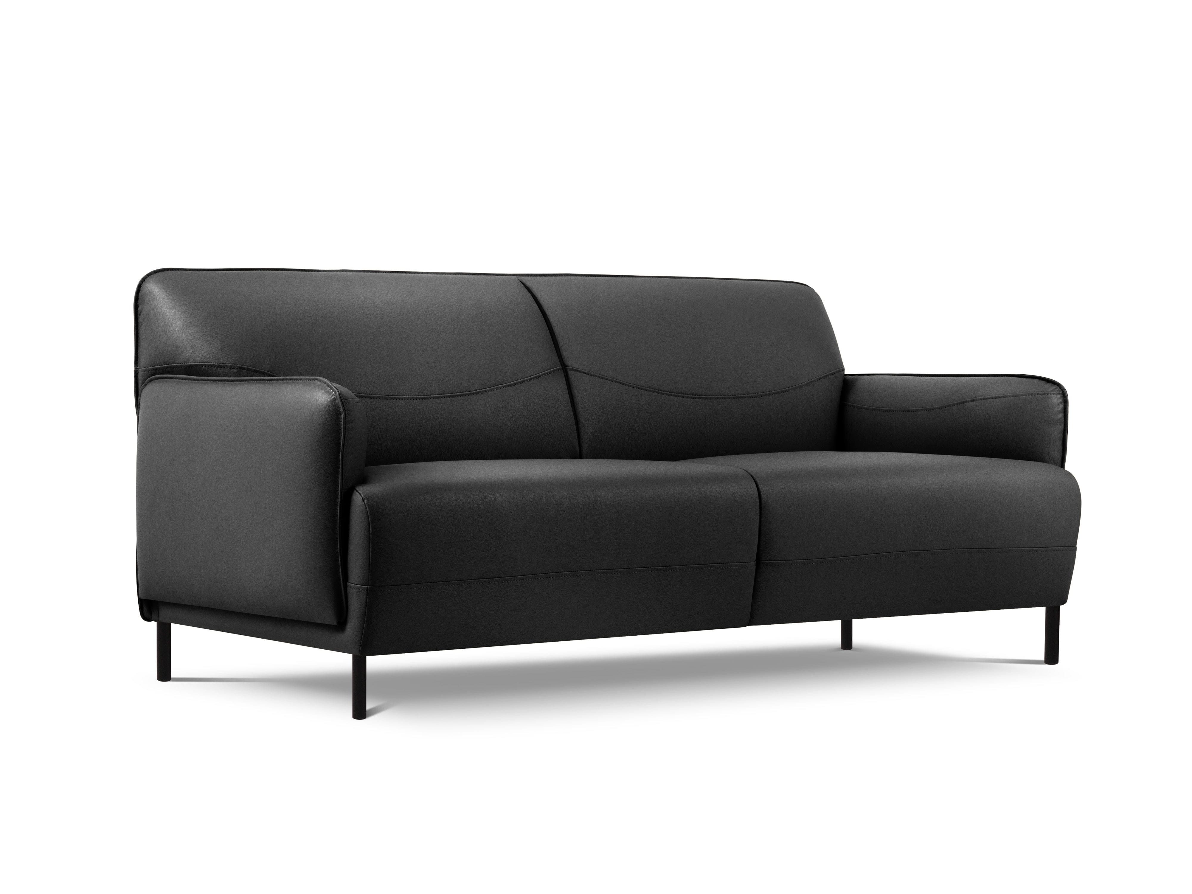 Genuine Leather Sofa, "Neso", 2 Seats, 175x90x76
 ,Dark Grey,Black Metal, Windsor & Co, Eye on Design