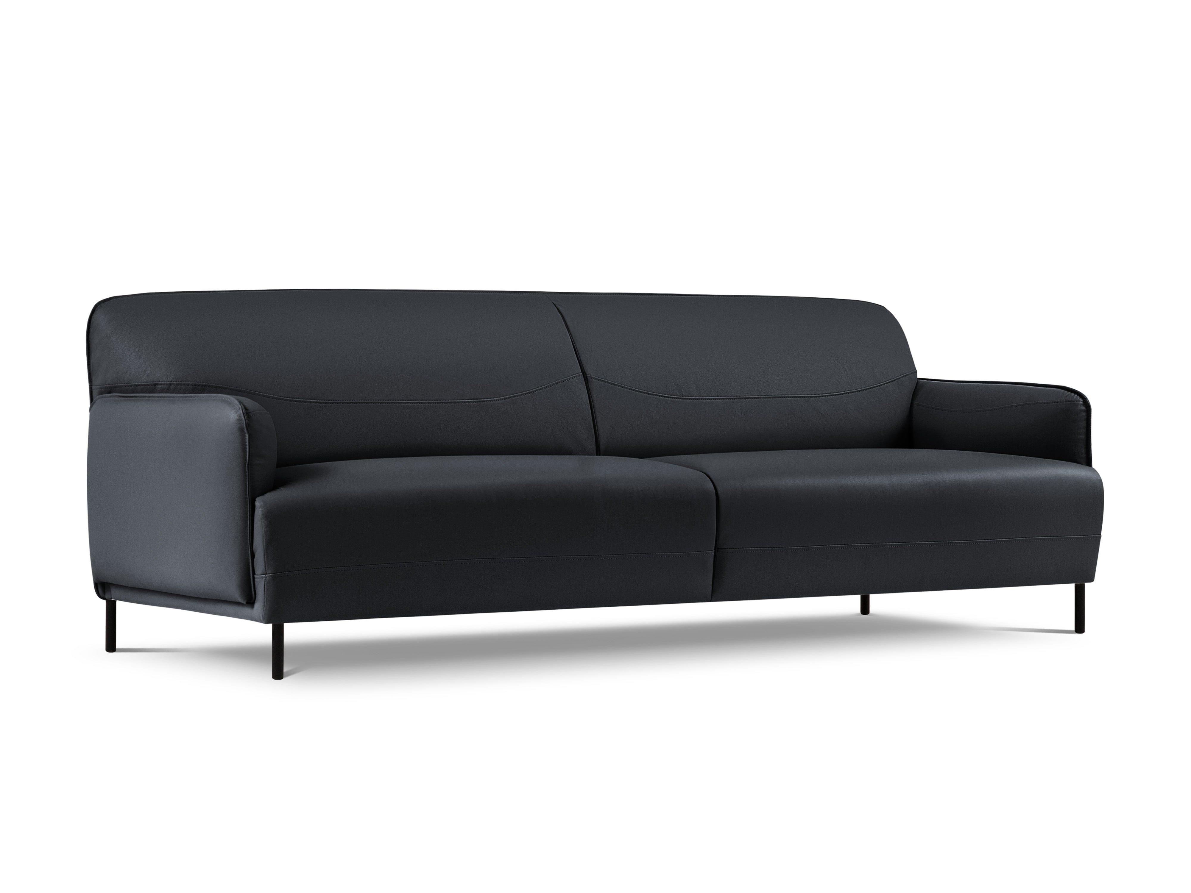 Genuine Leather Sofa, "Neso", 3 Seats, 235x90x76
 ,Dark Blue,Black Metal, Windsor & Co, Eye on Design
