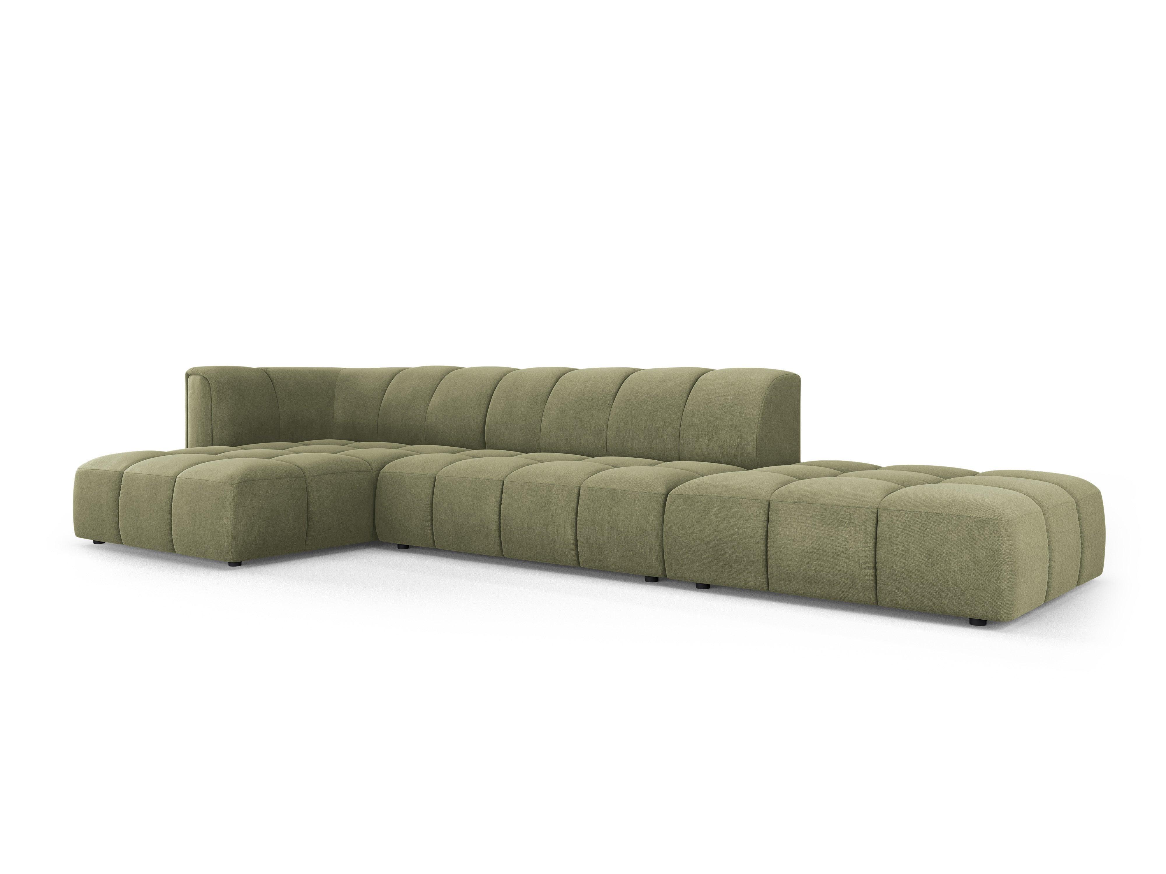 FRANCESCA 5-seater left-hand open sofa bed light green chenille Milo Casa Eye on Design