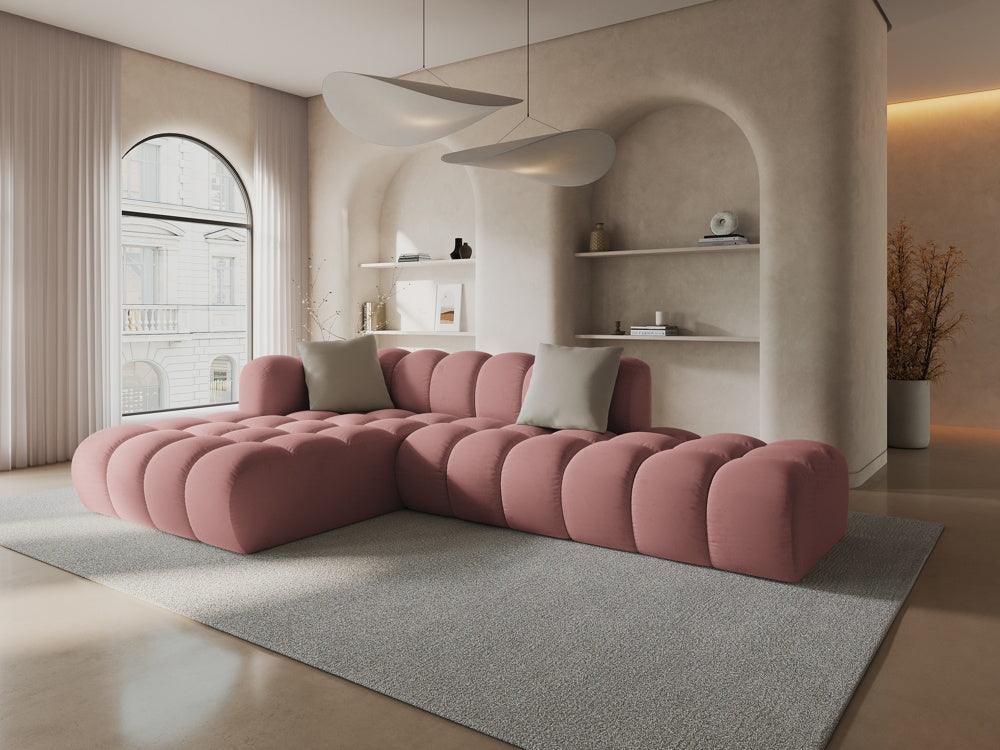 Corner velvet sofa 5 seater left HALLEY pink - Eye on Design