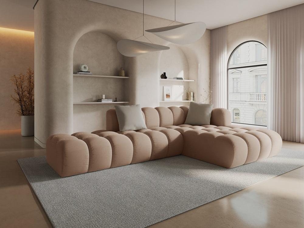 Corner velvet sofa 5 seater right HALLEY beige - Eye on Design
