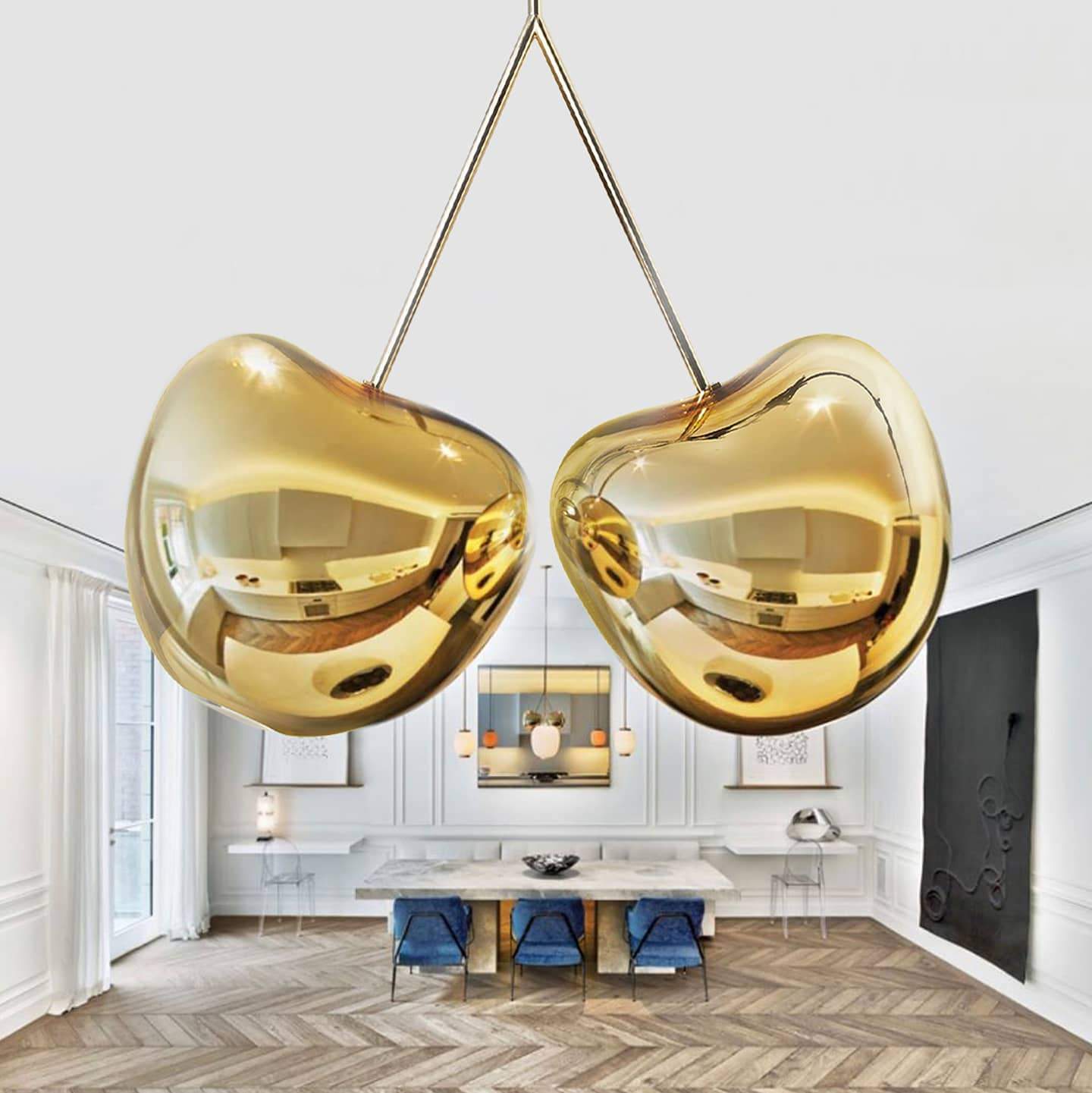 Cherry lamps from Qeeboo is a designer ceiling lamp, designed by Nina Zupanc. Intriguing, original and captivating shape. The metallic finish adds elegance. It will catch the eye of every guest, and its unusual design will be the icing on your cake.