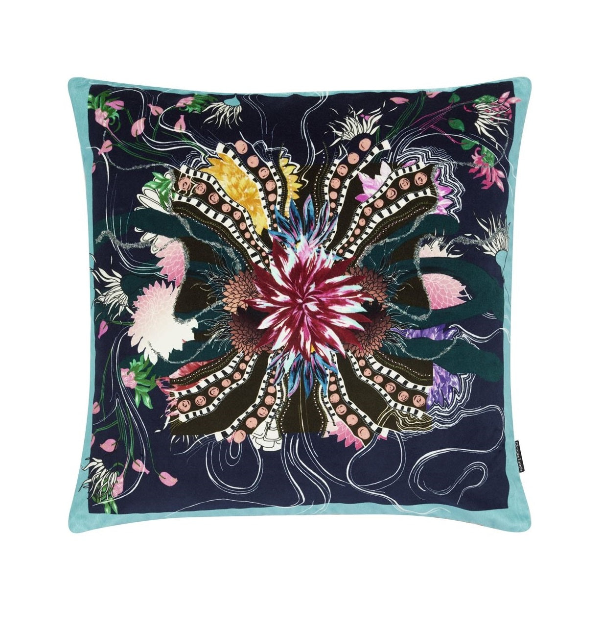 Two-sided pillow OCEAN BLOOMS RUISSEAU cotton satin - Eye on Design