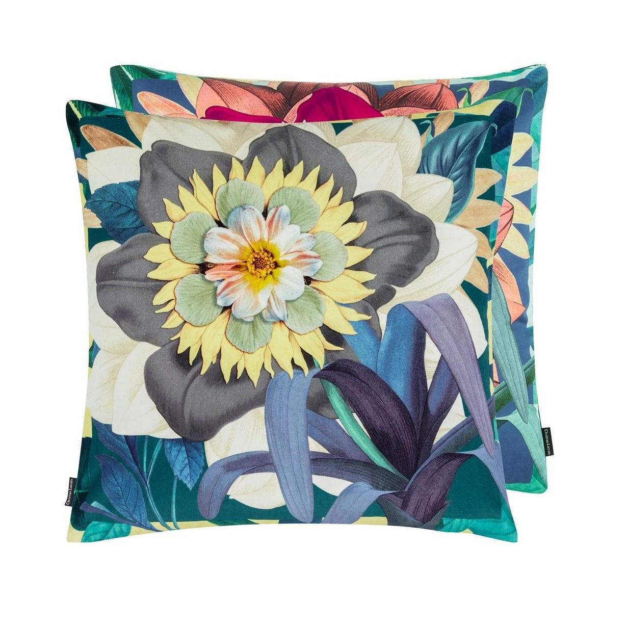 Double-sided pillow FLEURS D'ARTIFICE MARAIS cotton satin - Eye on Design