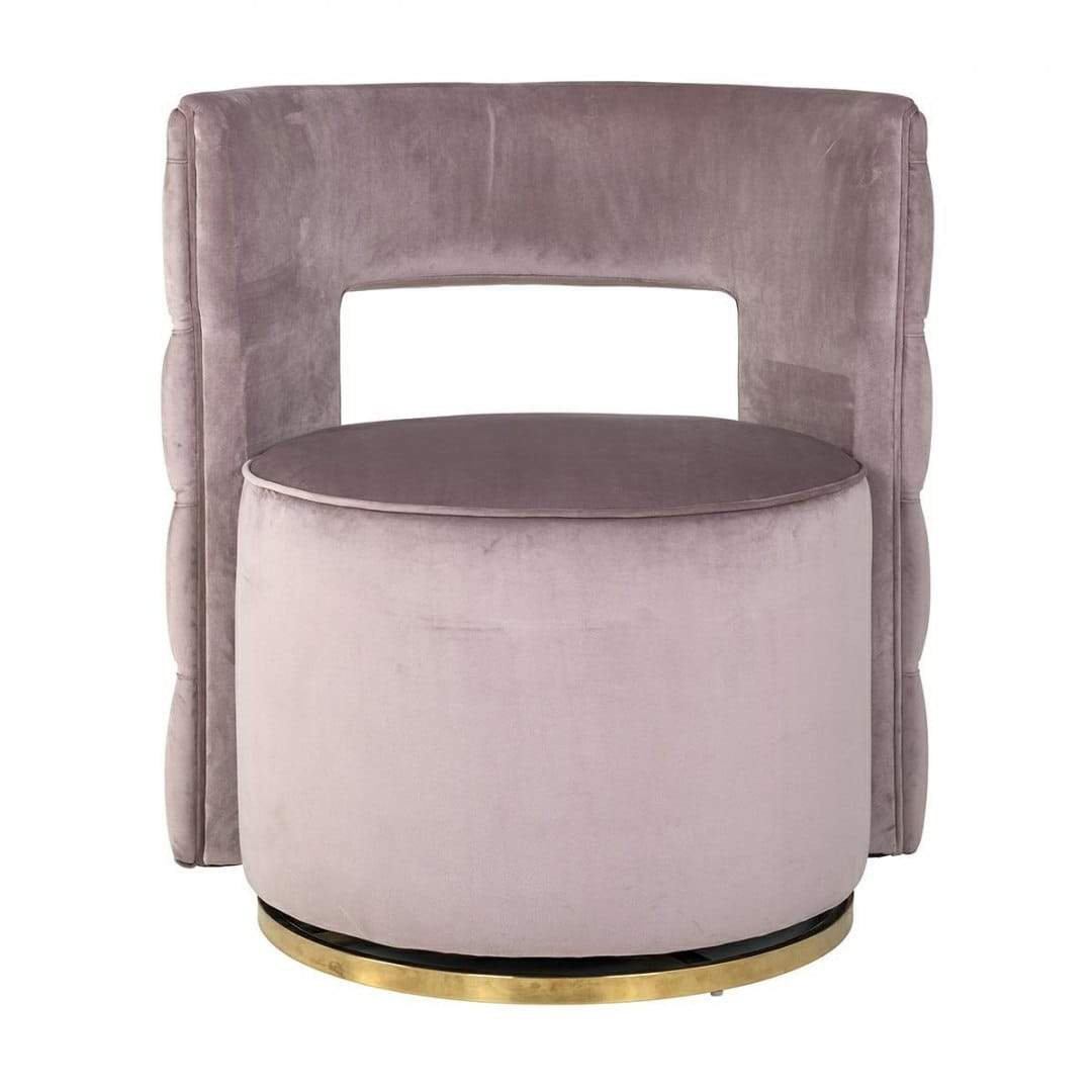 A velor, rotary armchair with quilted upholstery in the glamor style. Jamie undoubtedly fits into the top of the latest trends. The buttons at the back of the chair create a beautiful pattern that gives it a unique character. This unusual armchair, with a base in gold, ideally suited to the living room and bedroom.