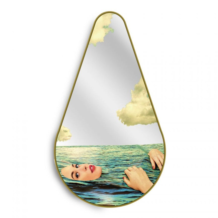 SEA GIRL teardrop-shaped mirror in gold frame
