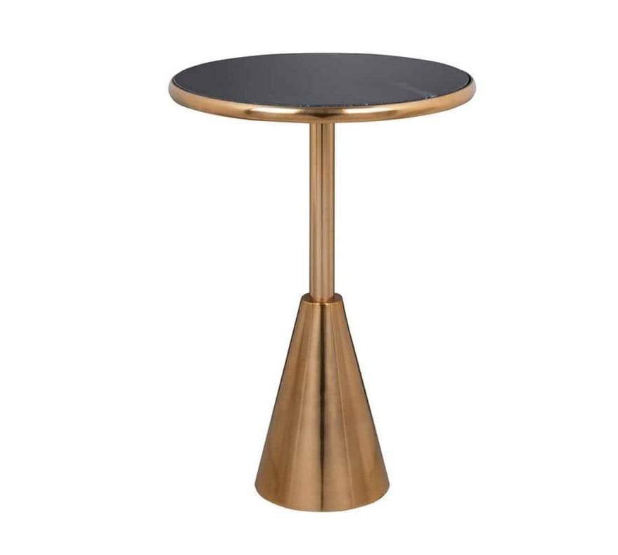 The top made of black marble makes each copy unique. In combination with the aluminum base in gold, it will perfectly fit into any interior. The shape of the Colby table gives it an original character. Perfect for a living room as a coffee or auxiliary table.