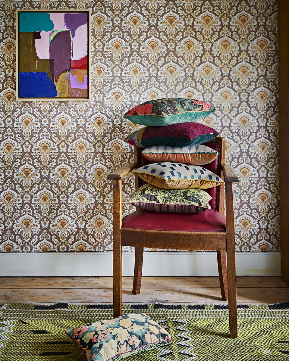 DORIS satin brocade cushion with print, HKliving, Eye on Design