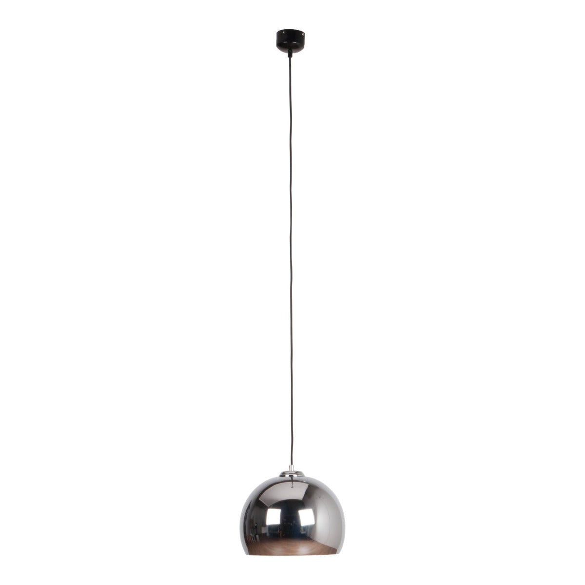 Interesting accessories in the room make the interior more cozy or reflect the atmosphere in the whole house. One of such elements is the Big Glow hanging lamp. Chrome metal in the shape of a ball on a black cable seems to be created exactly to hang it above the table in a modern dining room. It can complement the industrial style in the bedroom above the bedside table.