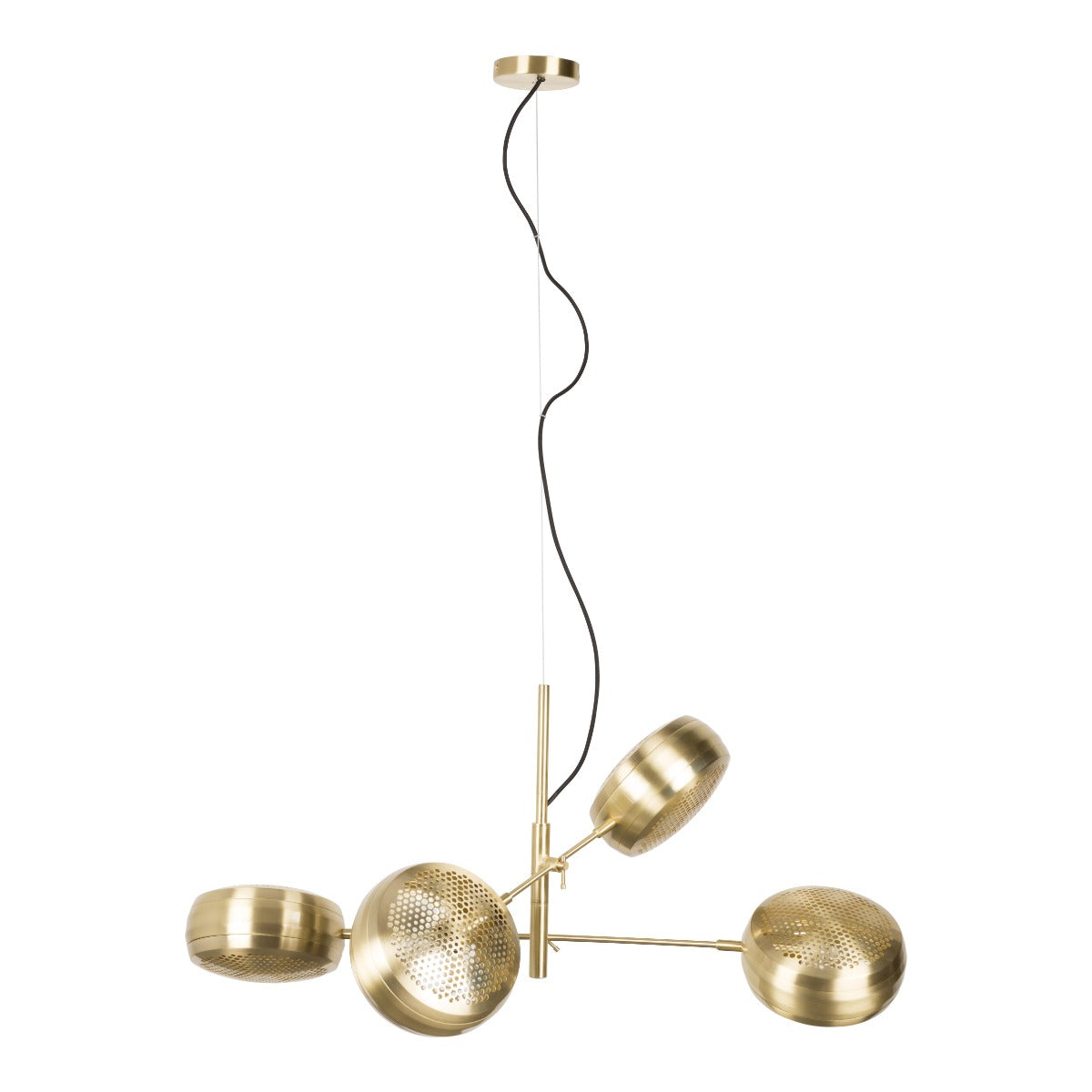 Gringo Multi Brass is a lamp that meets the expectations of everyone, even the most demanding fans of light at home. Four balls, with honey -shaped cutouts, will complement any modern interior of the living room, office or bedroom. The brass execution of the chandelier with a black cable that allows you to choose the right height, looks very elegant.