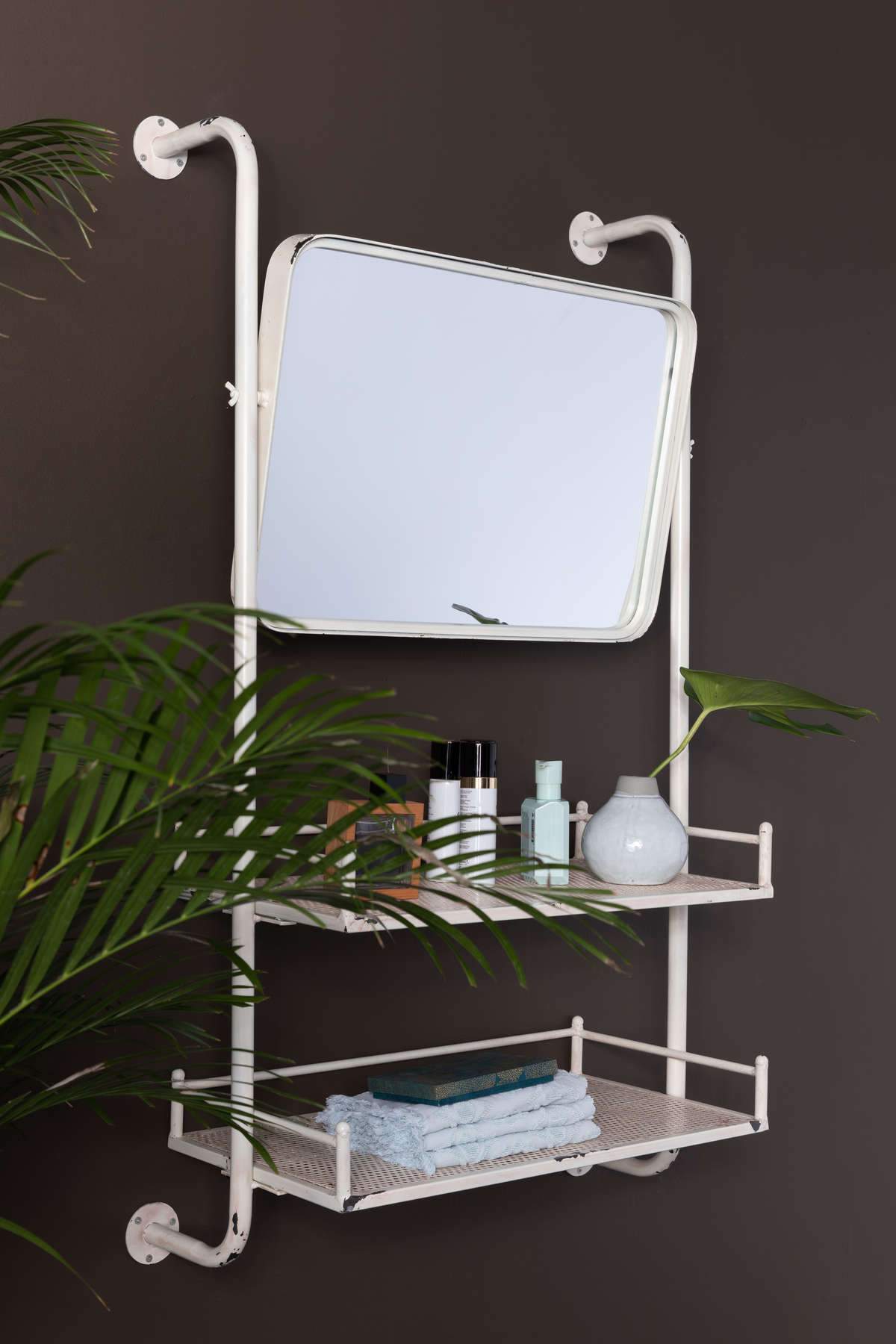 Hanging shelves with mirror BARBER white, Dutchbone, Eye on Design