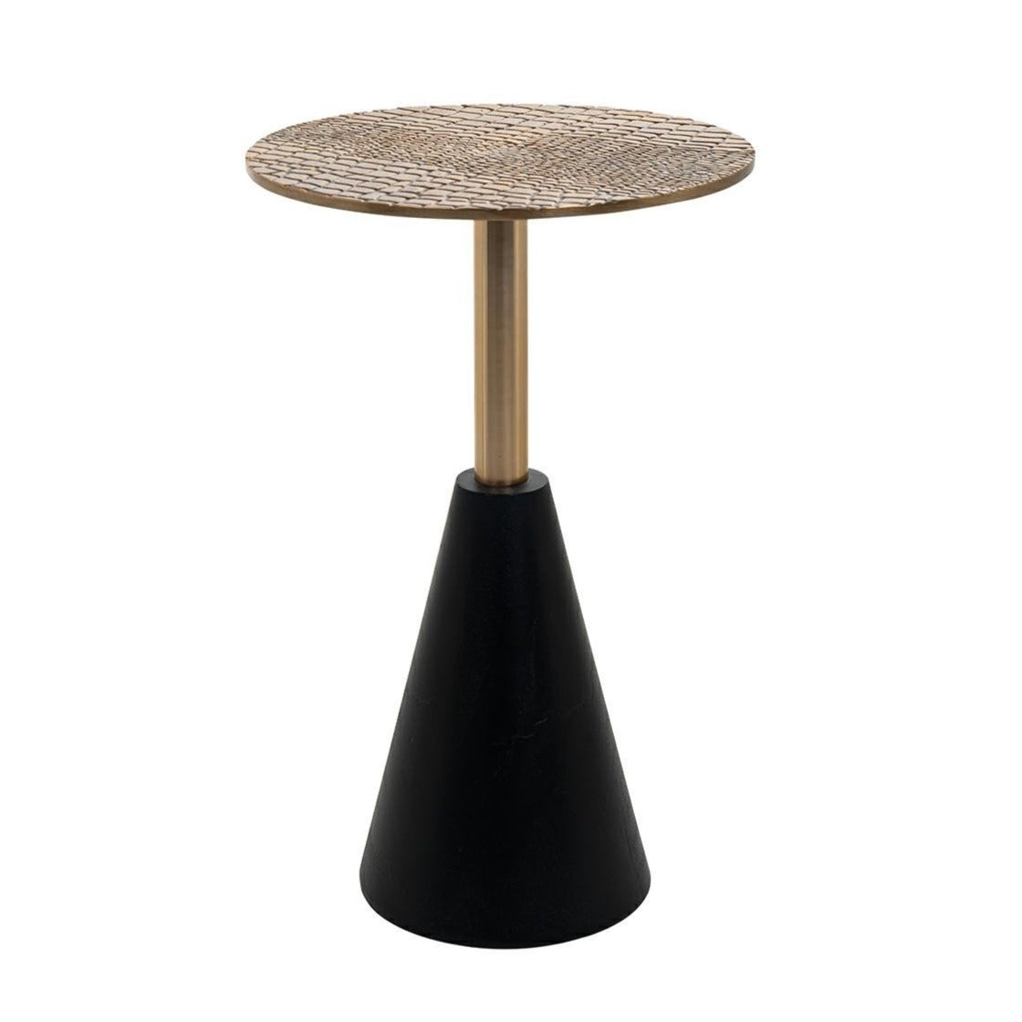 The golden top finished with an exotic pattern and the original shape of the table will give the interior a unique style. Cobra 29 was made entirely of aluminum. Perfect for a living room as a coffee and auxiliary table.