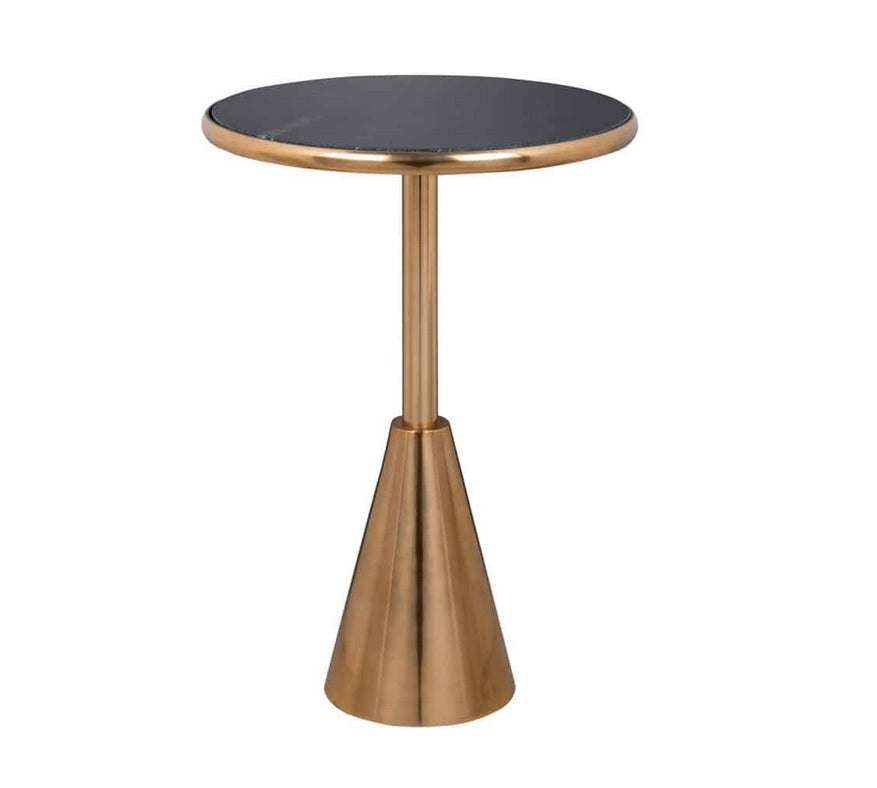 The top made of black marble makes each copy unique. In combination with the aluminum base in gold, it will perfectly fit into any interior. The shape of the Colby table gives it an original character. Perfect for a living room as a coffee or auxiliary table.