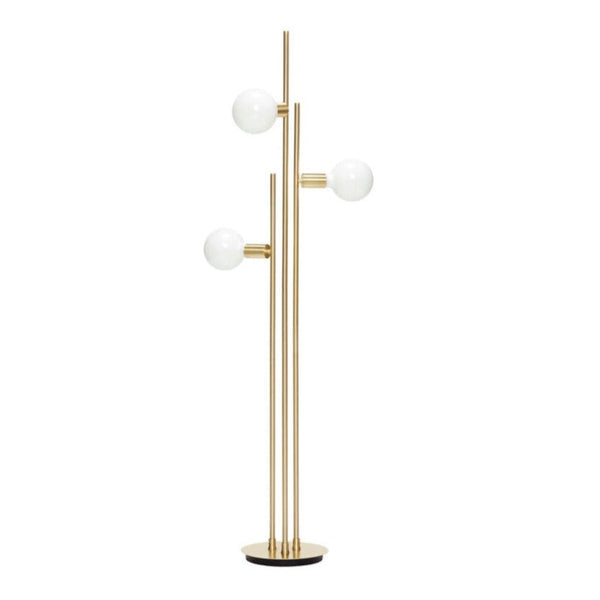 Balance is a unique floor lamp that is distinguished by a simple and elegant look. A metal frame painted in a warm, brass color causes it to fit into the room in any style. The complement with white, glass balls gives it lightness. It works not only in a home salon, but also in commercial spaces.