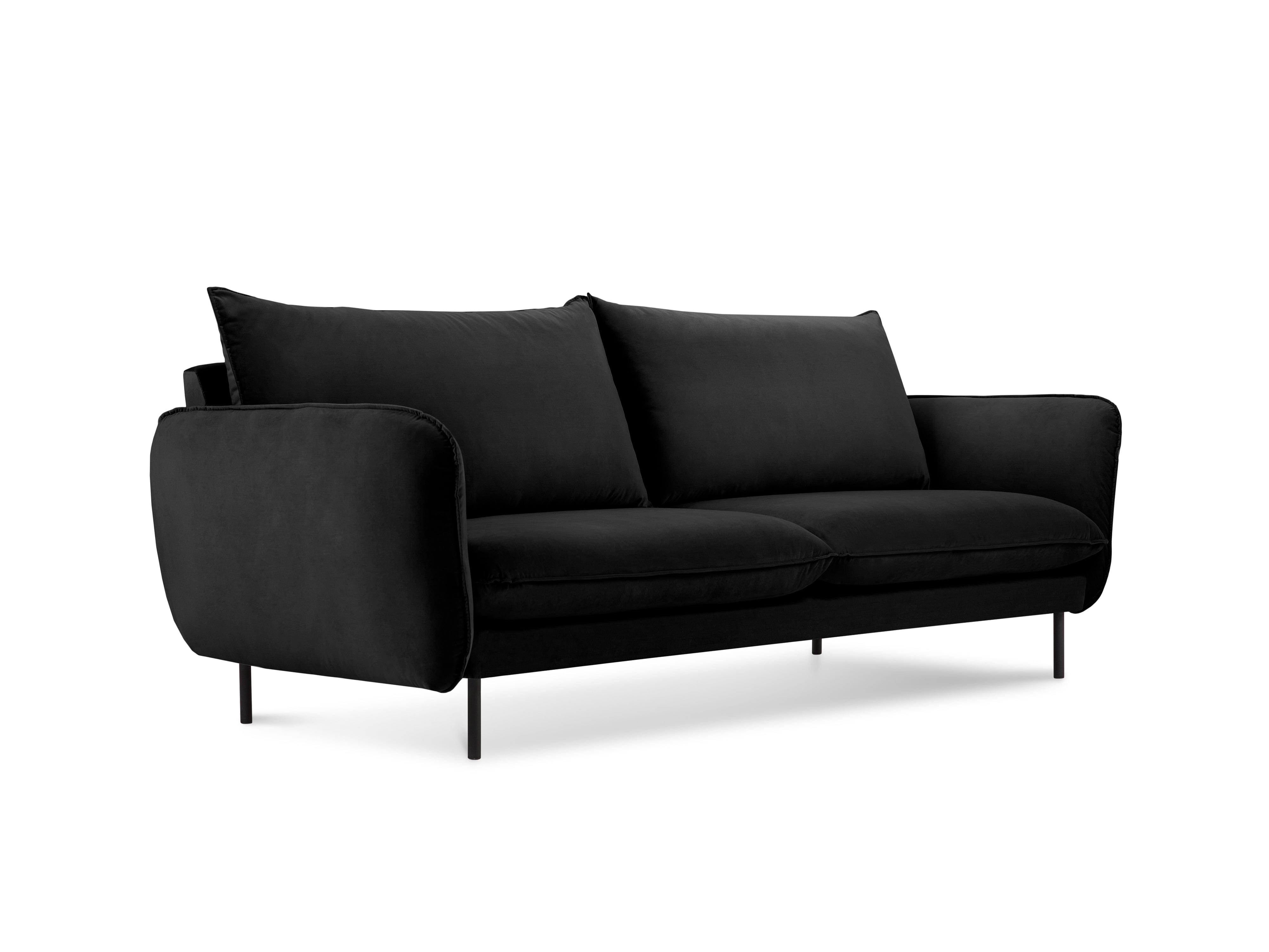 Velvet 2-seater sofa VIENNA black with black base