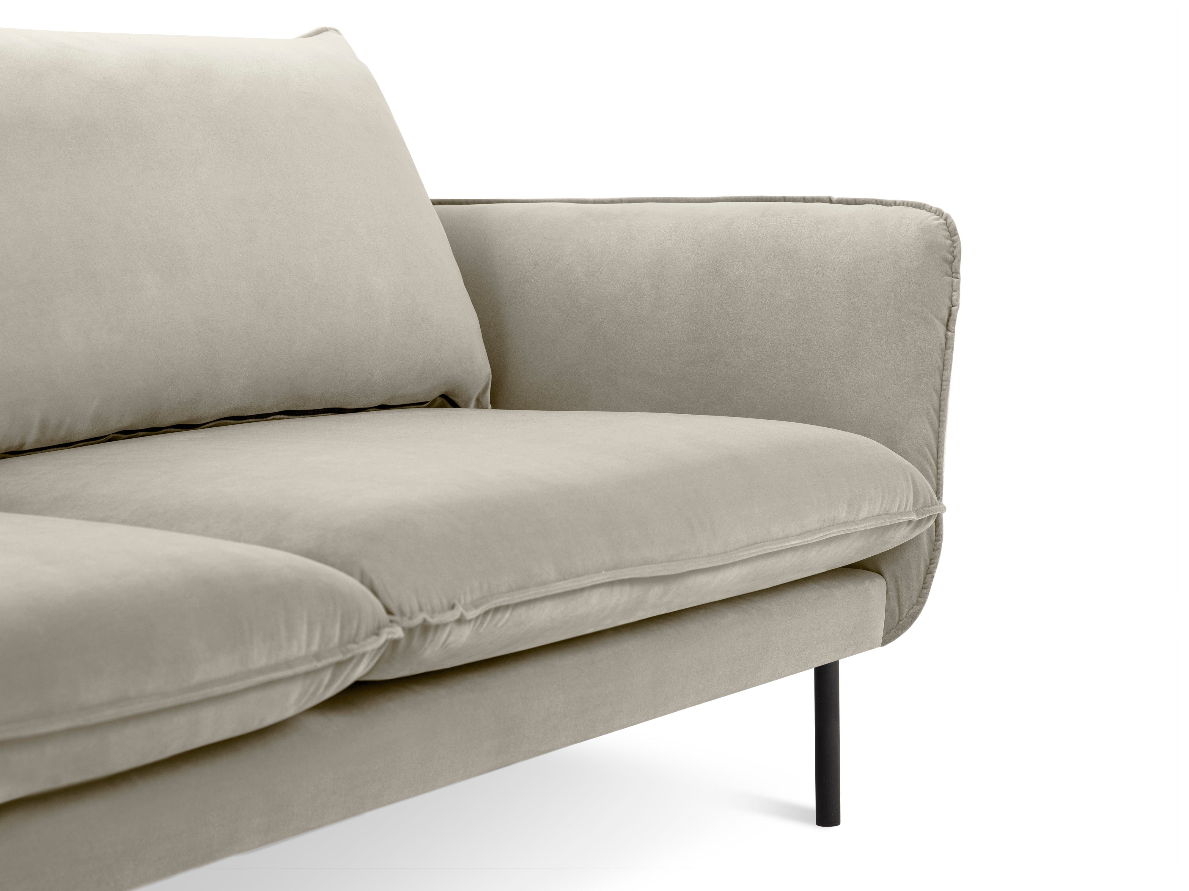 Velvet 3-seater sofa VIENNA beige with black base
