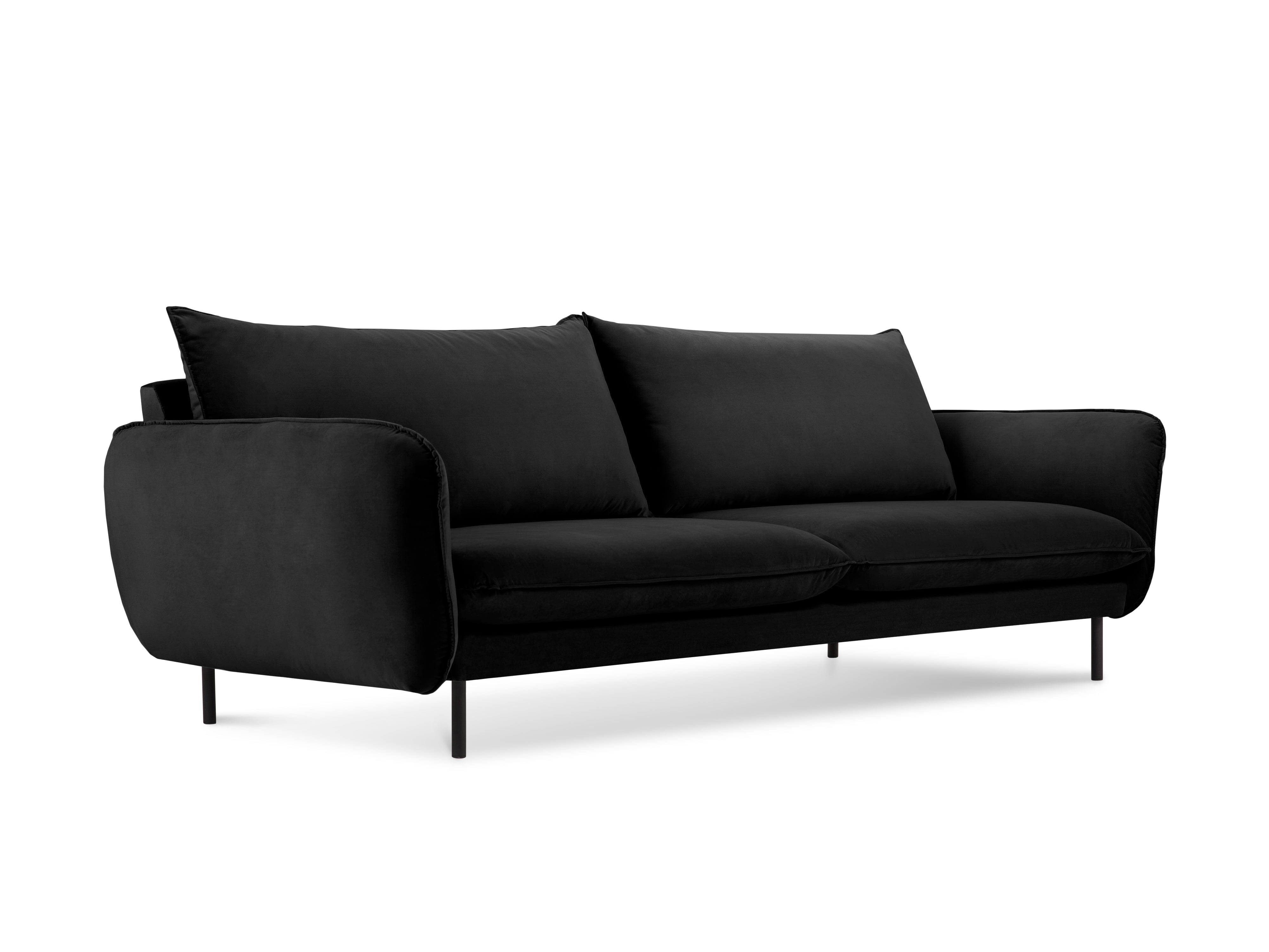 Velvet 3-seater sofa VIENNA black with black base