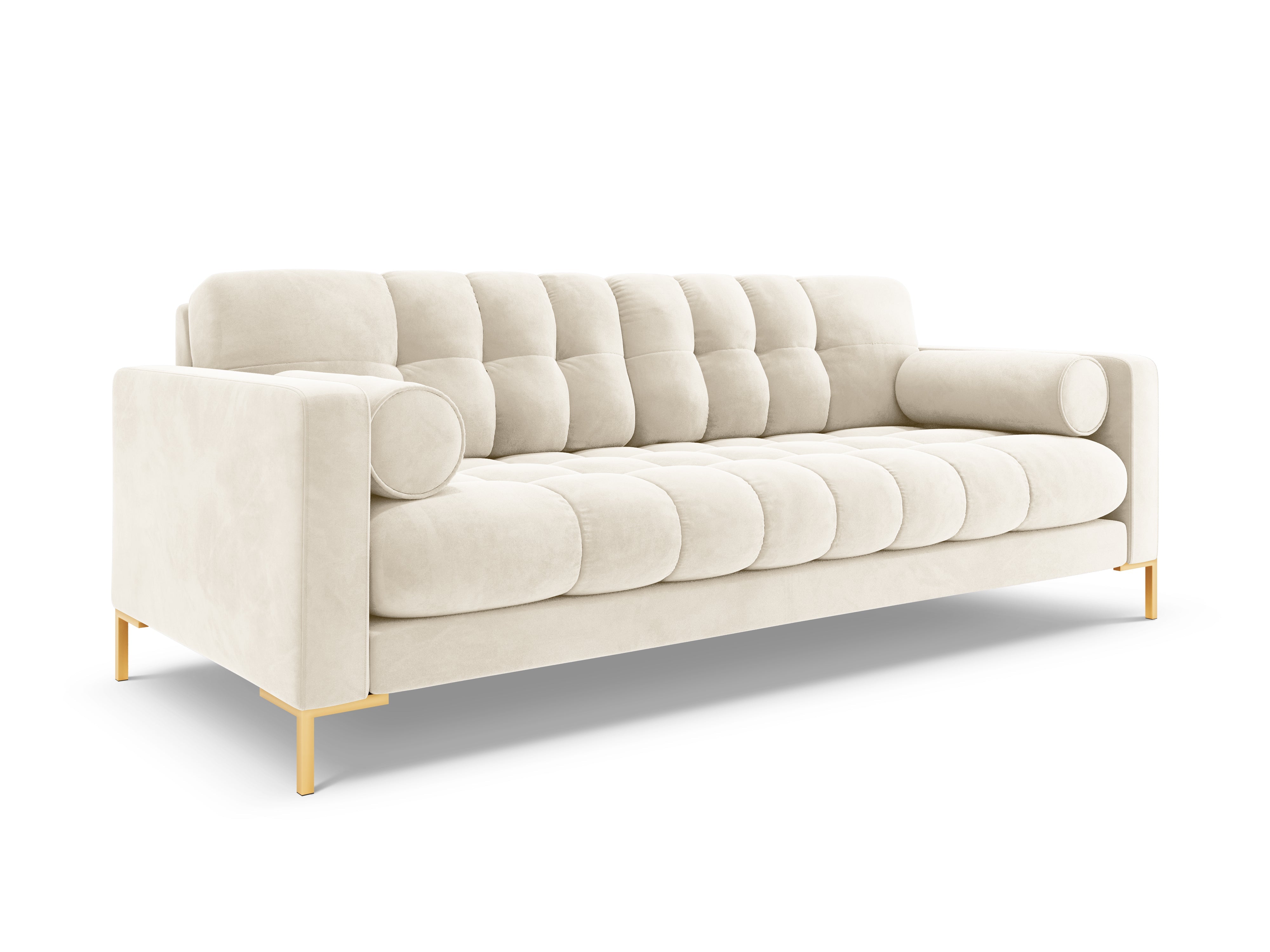Velvet 3-seater sofa BALI light beige with gold base
