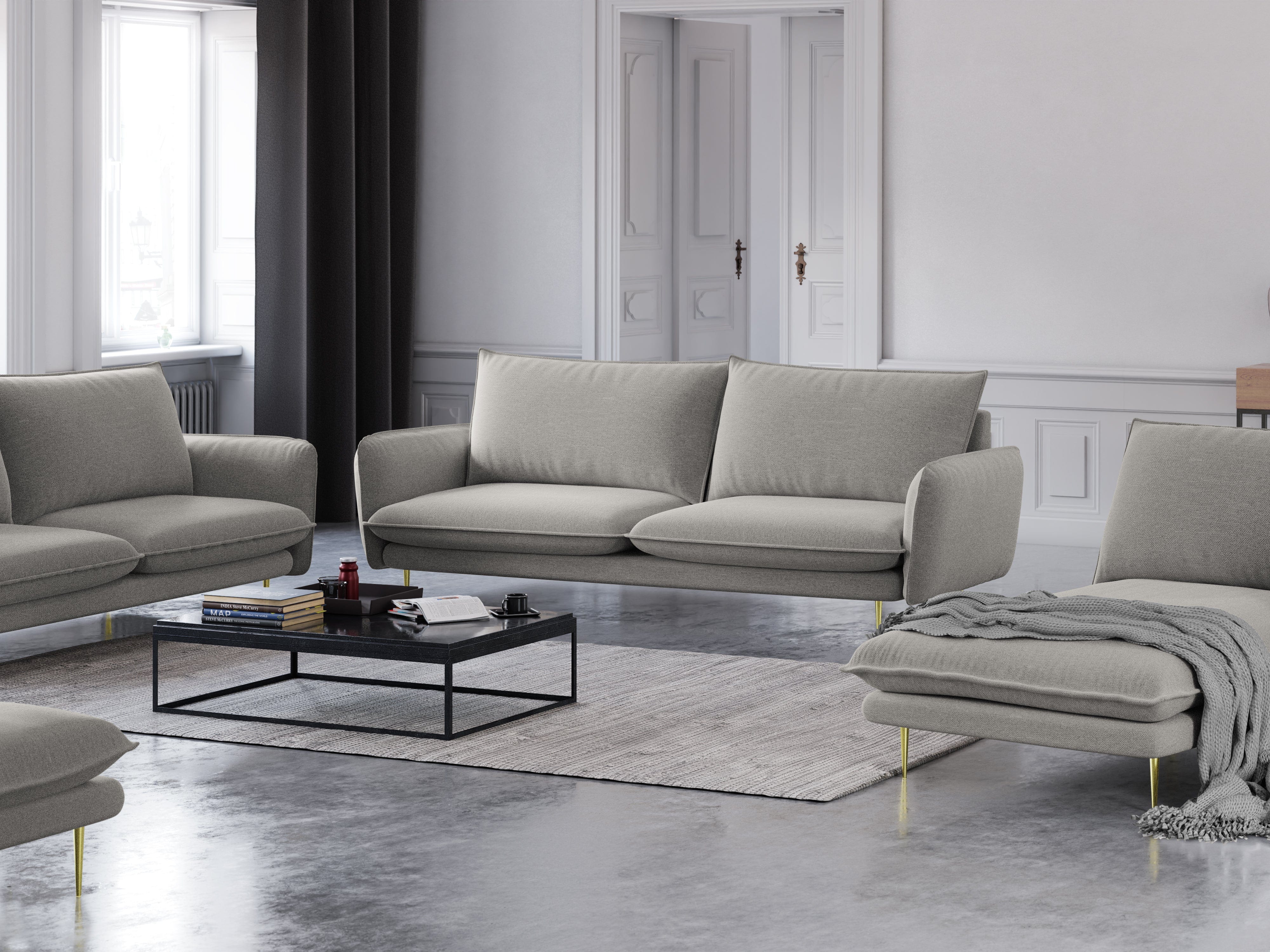 3-seater sofa VIENNA light grey with gold base