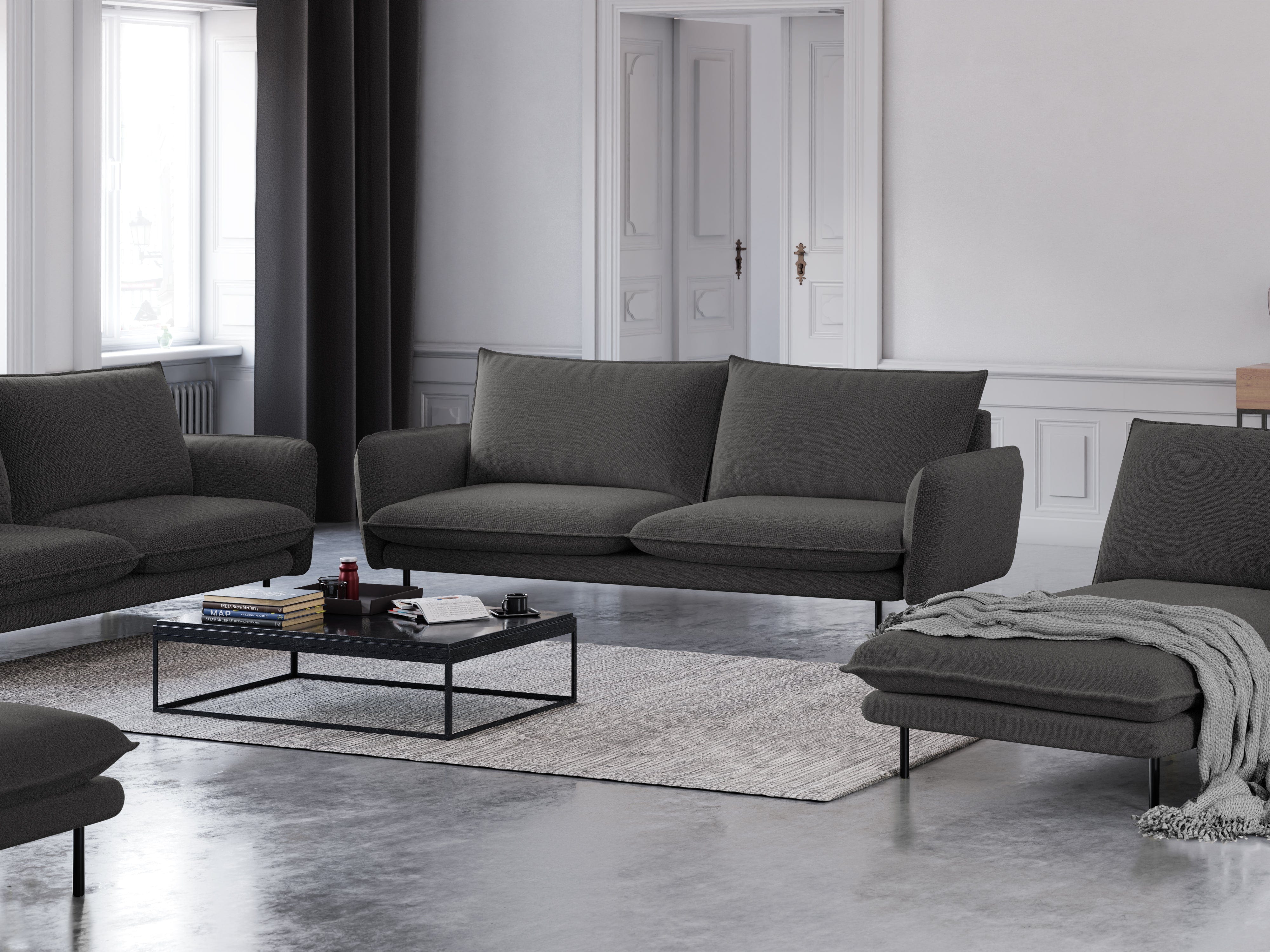 3-seater sofa VIENNA dark grey with black base