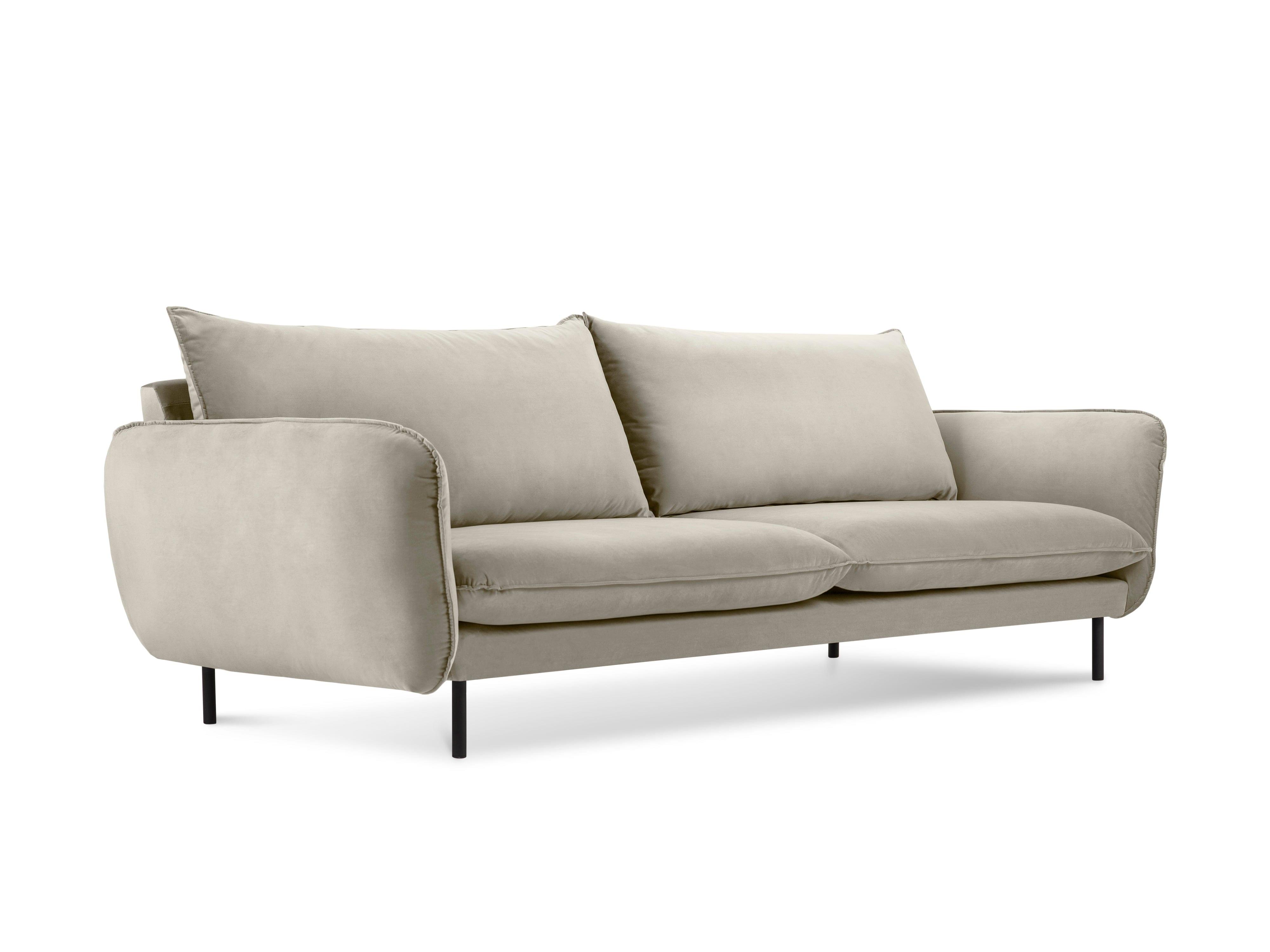 Velvet 4-seater sofa VIENNA beige with black base