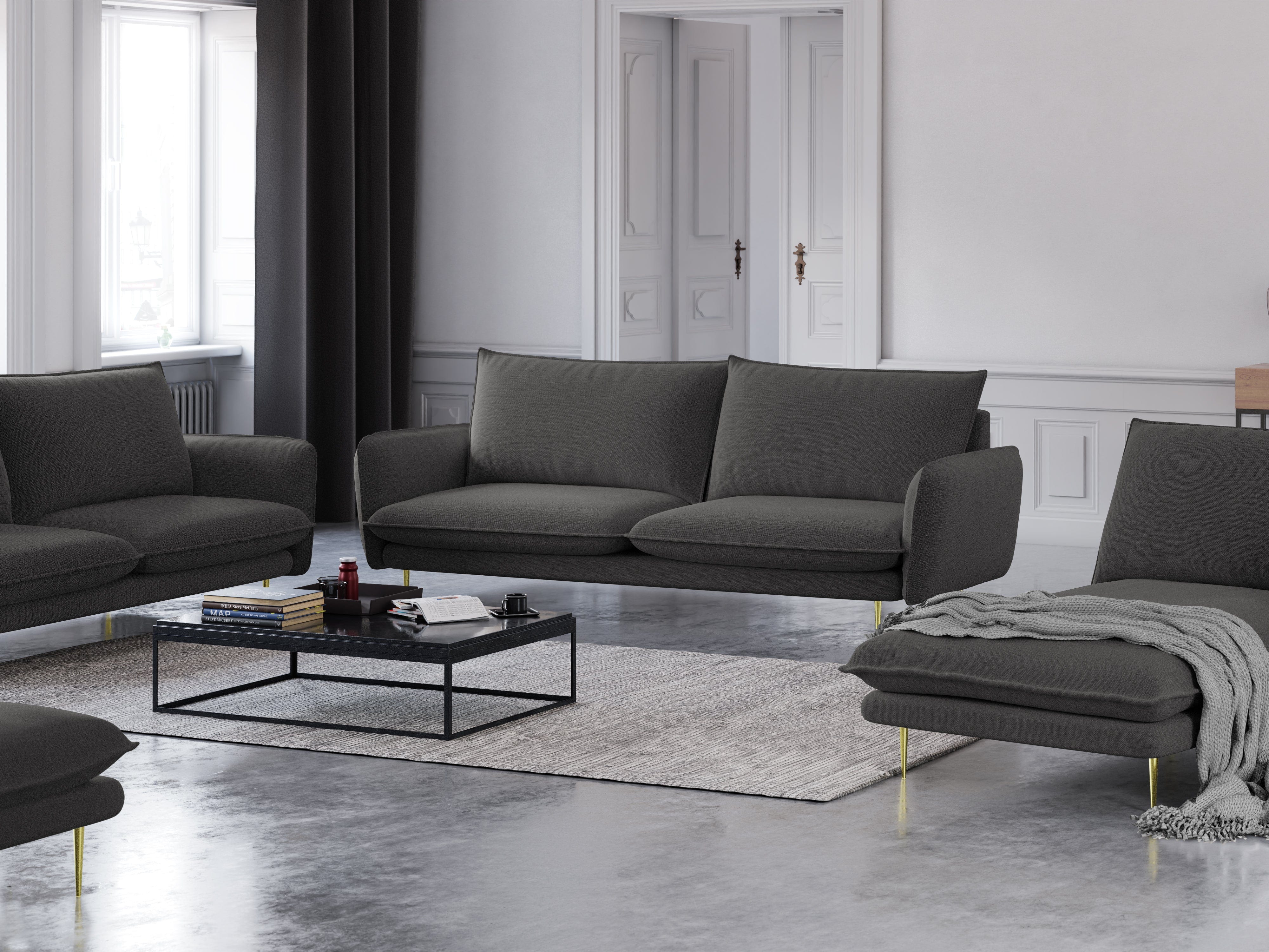 4-seater sofa VIENNA dark grey with gold base