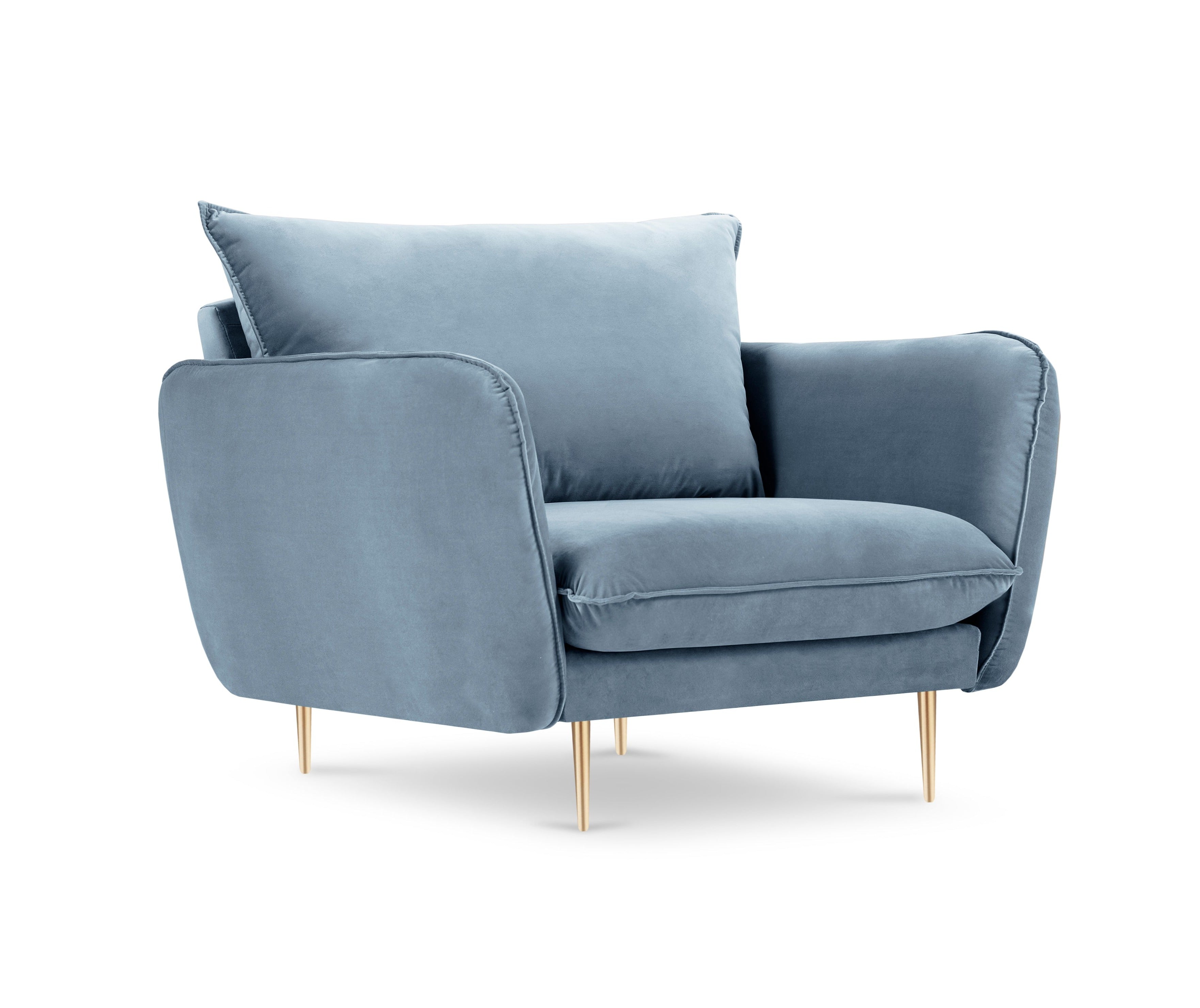 Velvet armchair VIENNA light blue with gold base
