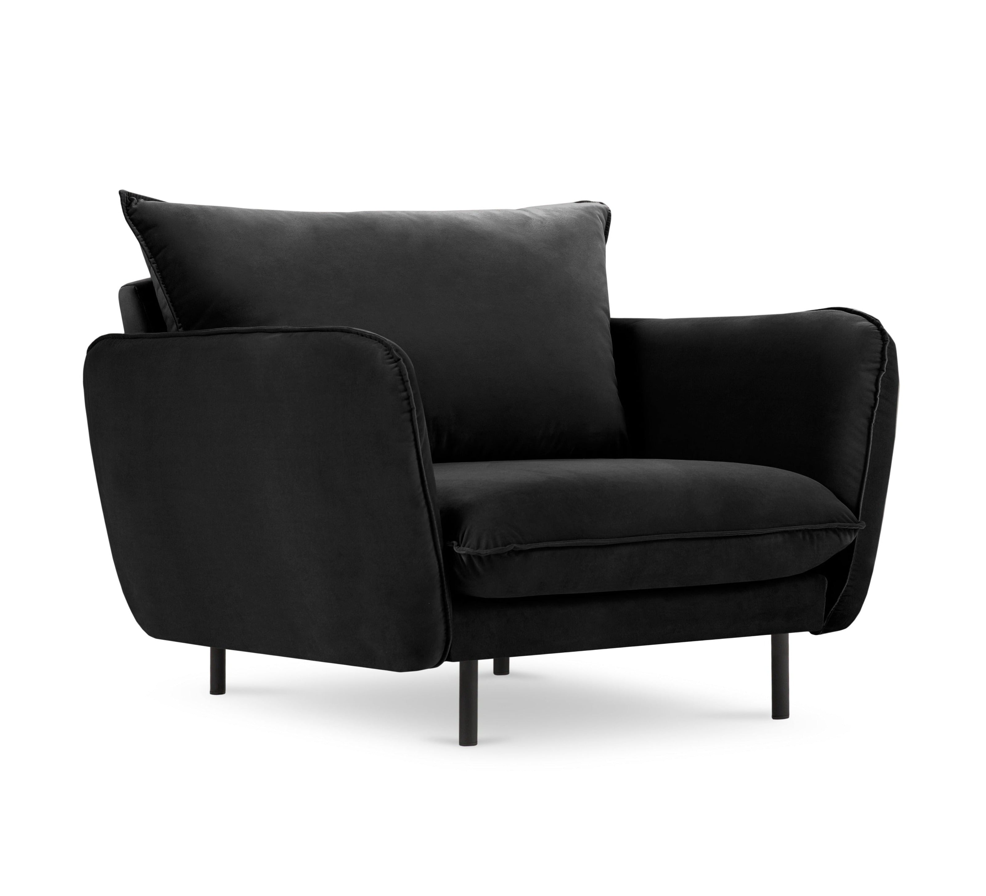 Velvet armchair VIENNA black with black base