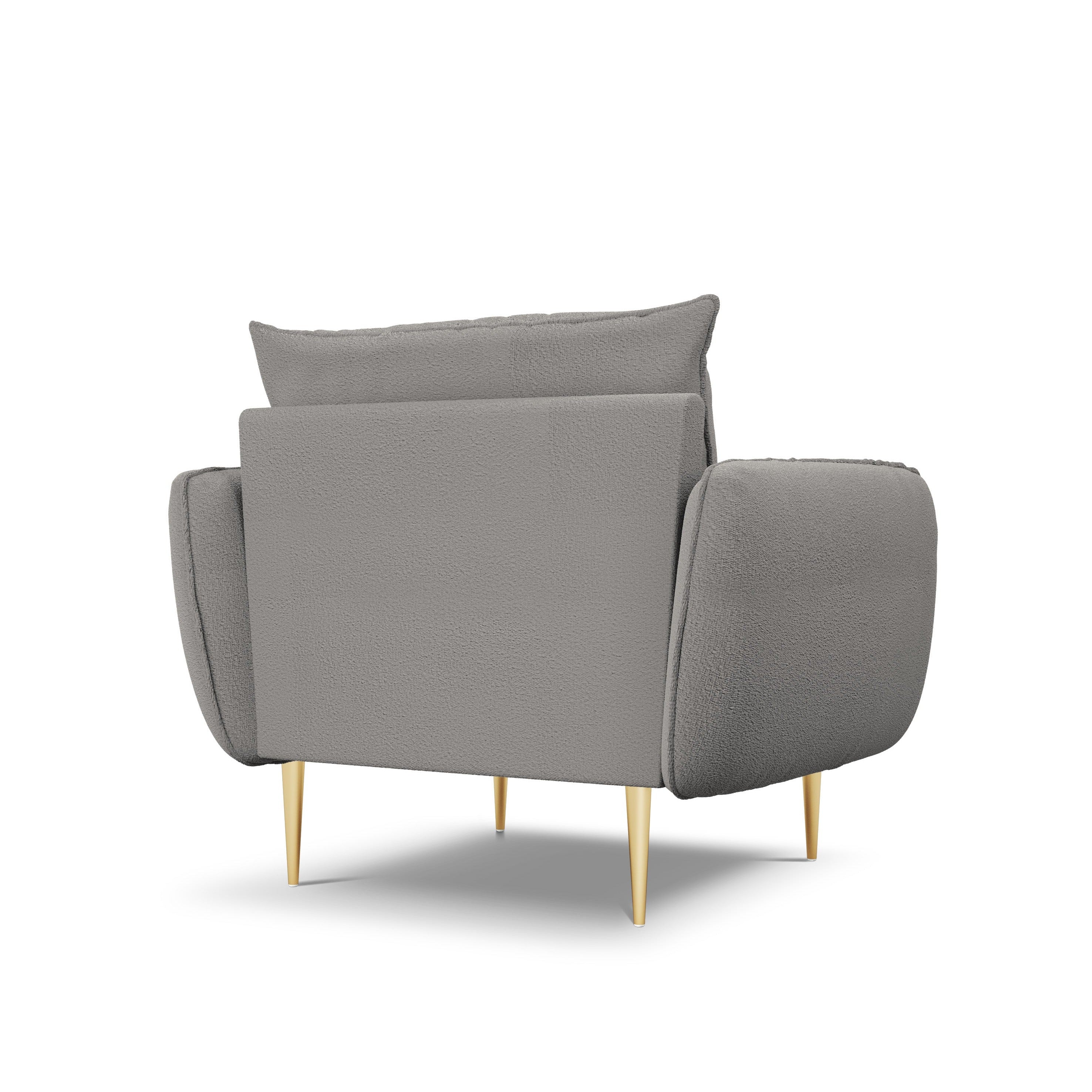 Armchair in boucle fabric VIENNA grey with gold base