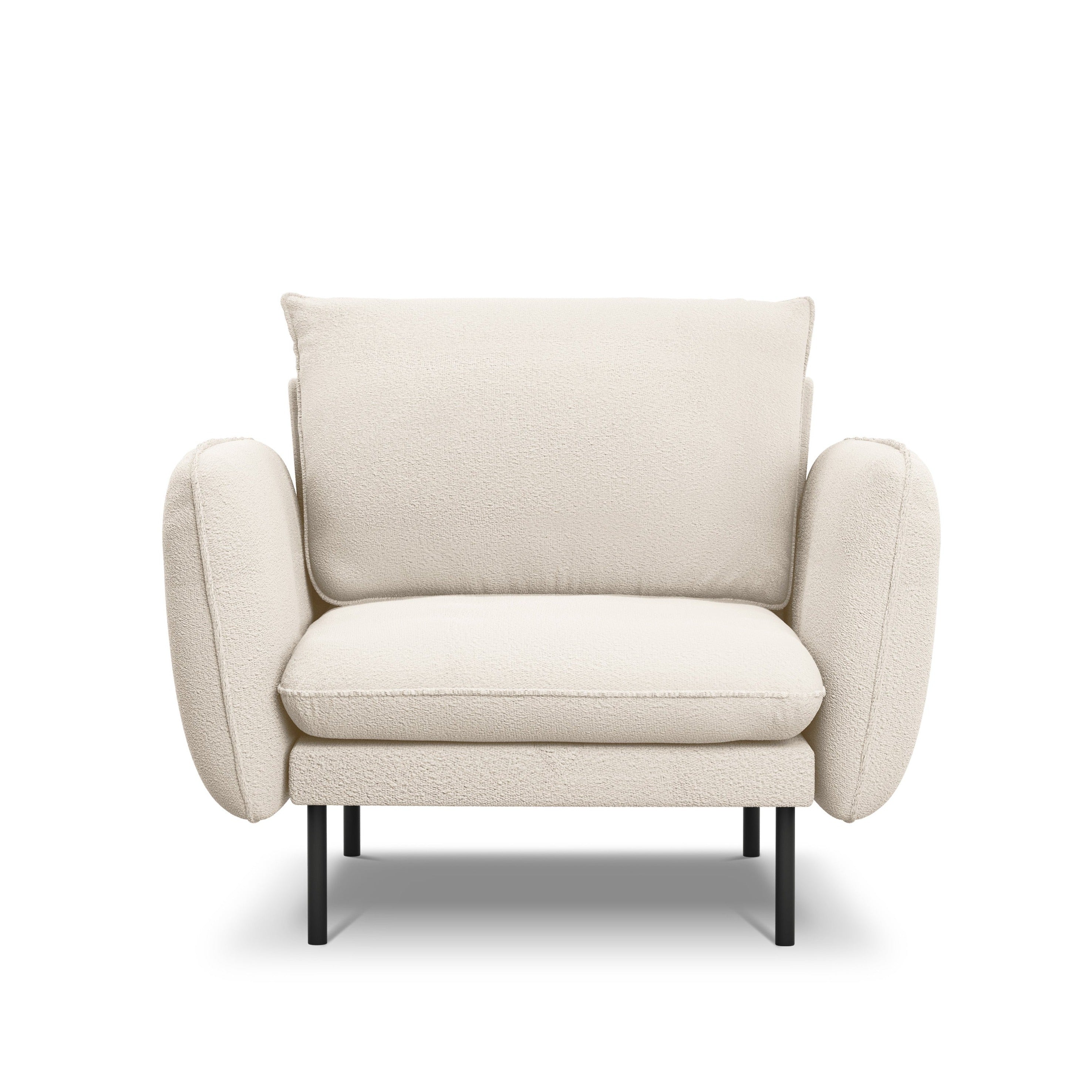 Armchair in boucle fabric VIENNA beige with black base