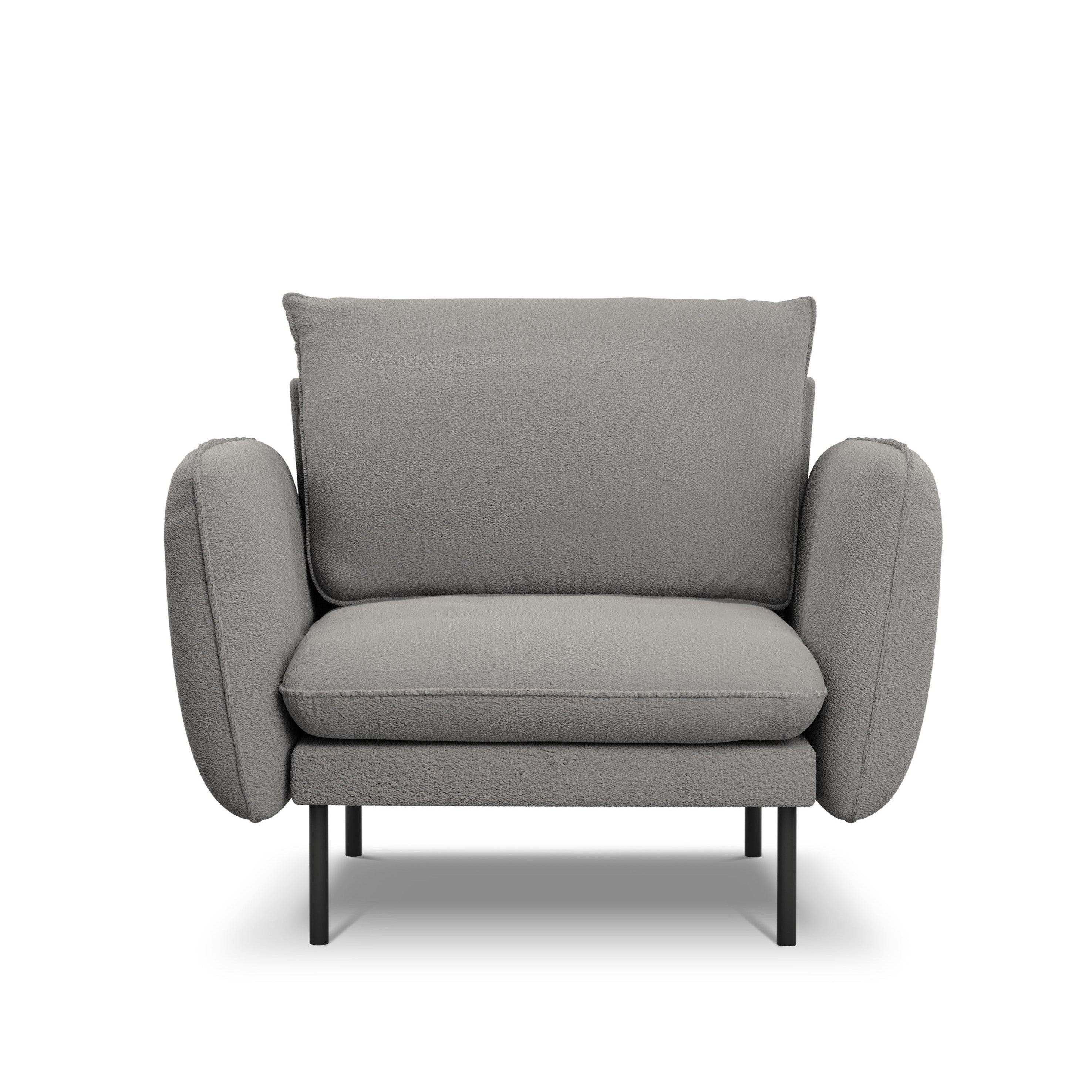 Armchair in boucle fabric VIENNA grey with black base