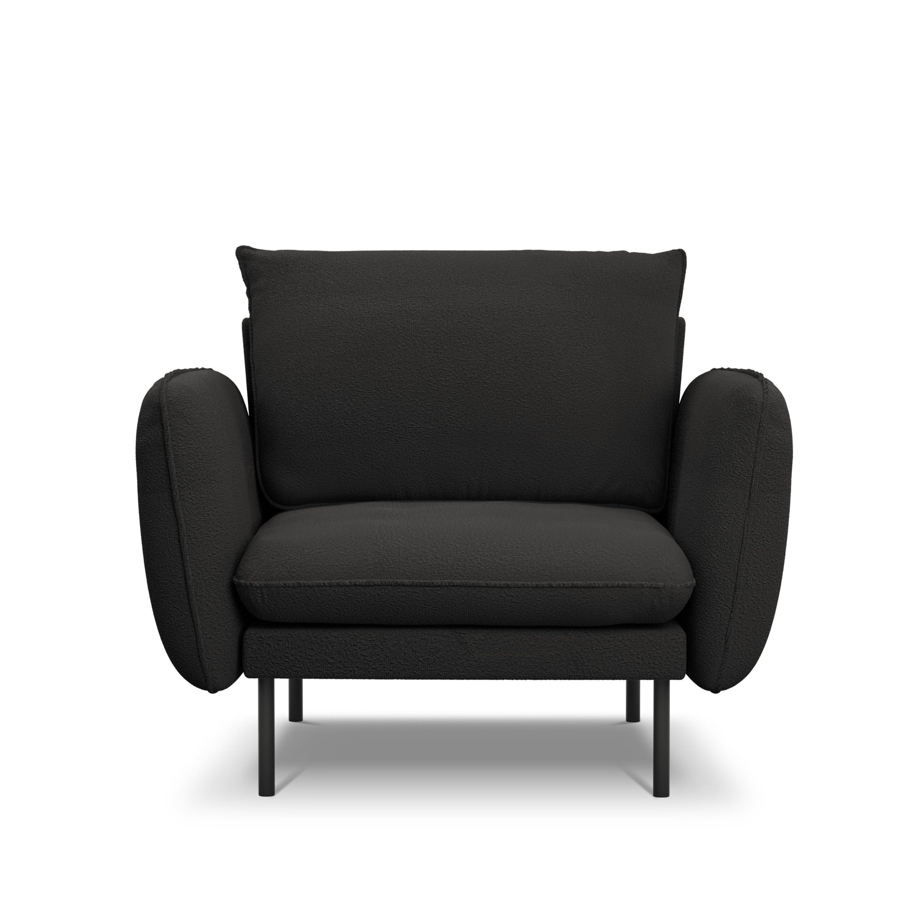 Armchair in boucle fabric VIENNA black with black base