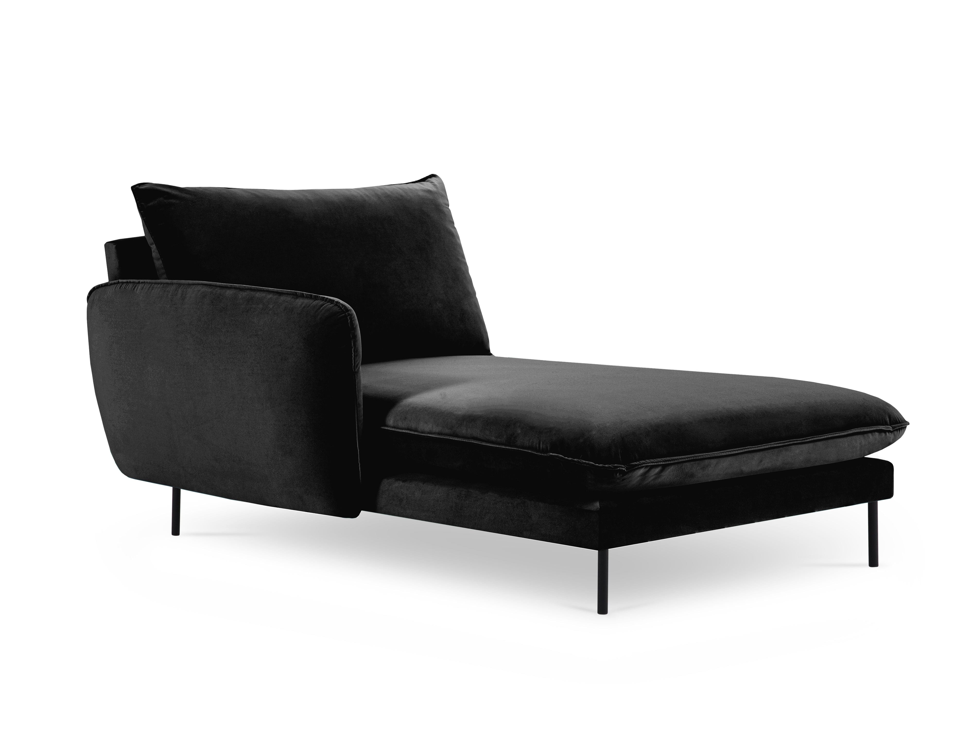 Velvet chaise longue left VIENNA black with black base