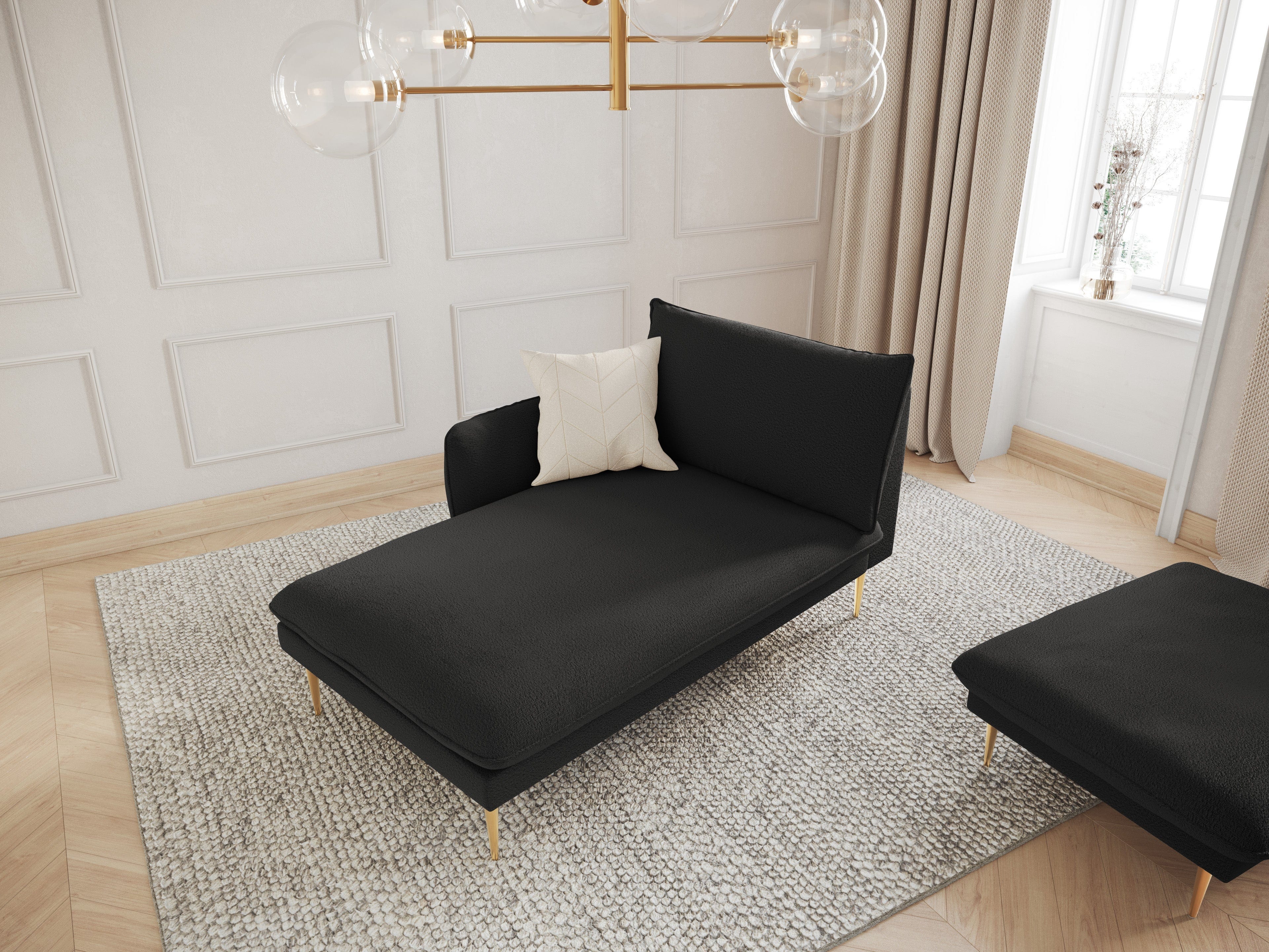 VIENNA chaise longue in boucle fabric left side black with gold base