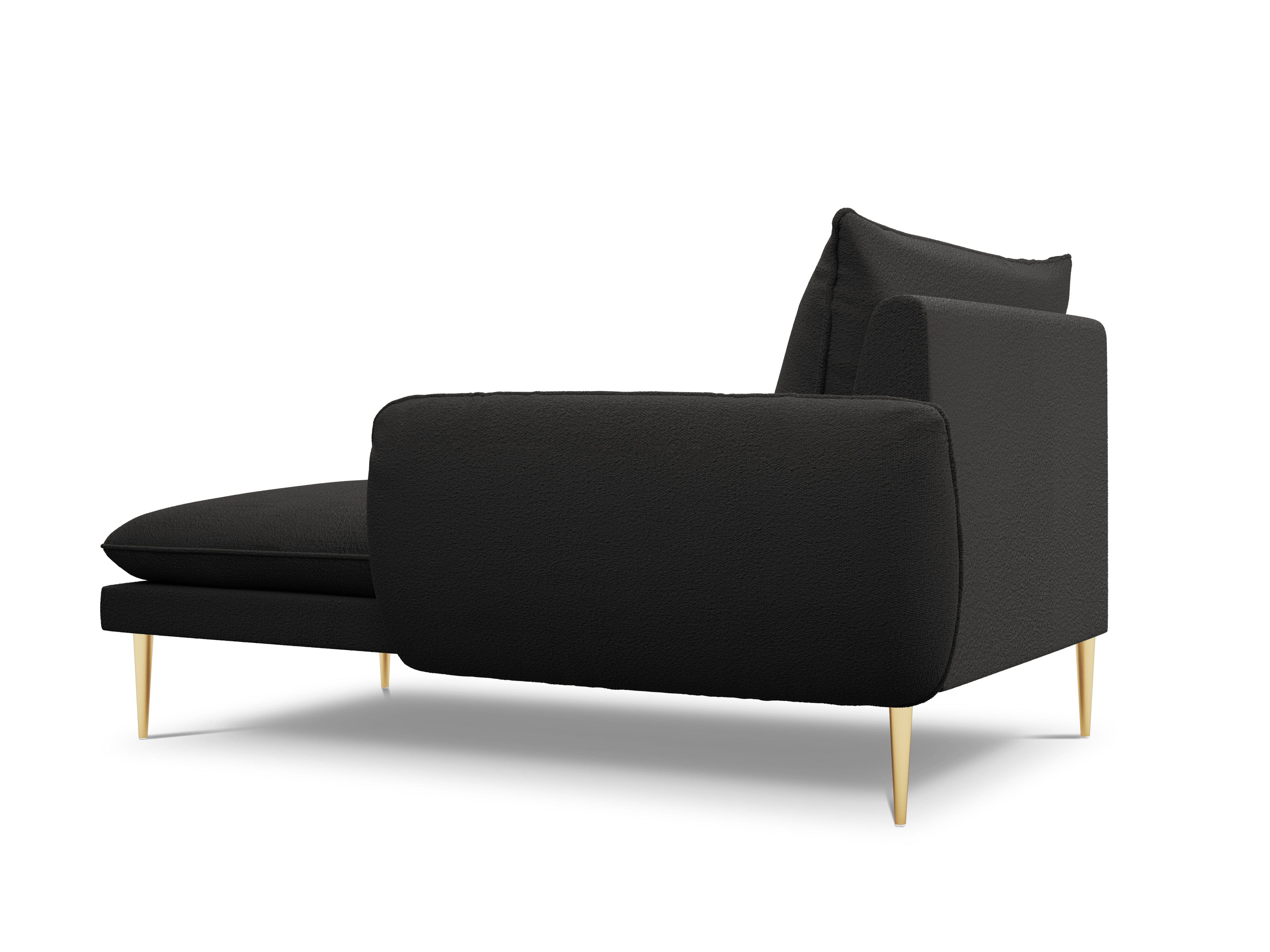 VIENNA chaise longue in boucle fabric right side black with gold base
