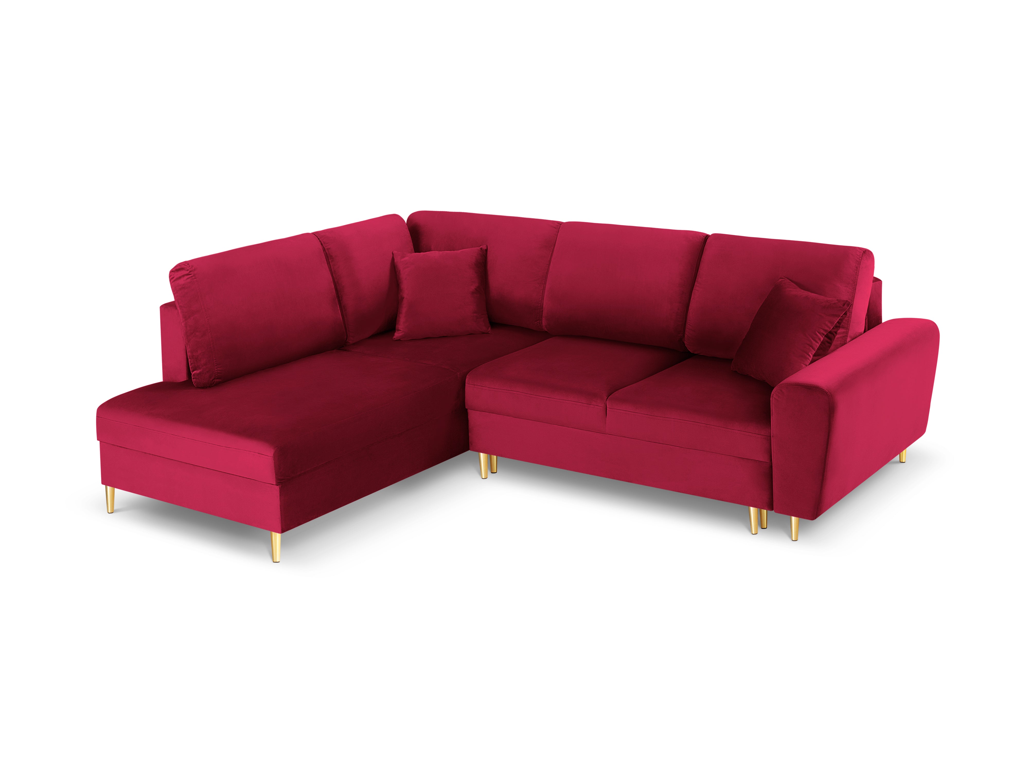 Corner sofa 5 seater left with sleeping function KYOTO red with golden base