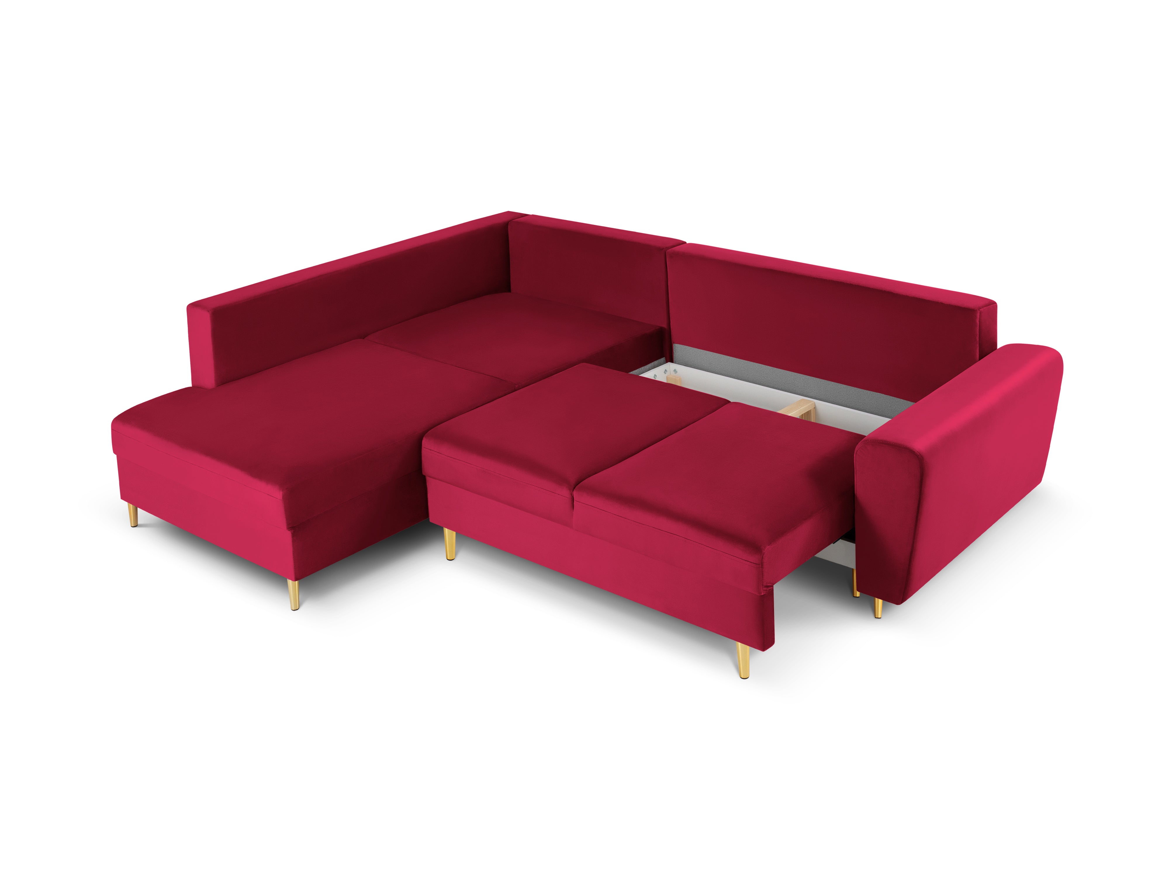 Corner sofa 5 seater left with sleeping function KYOTO red with golden base