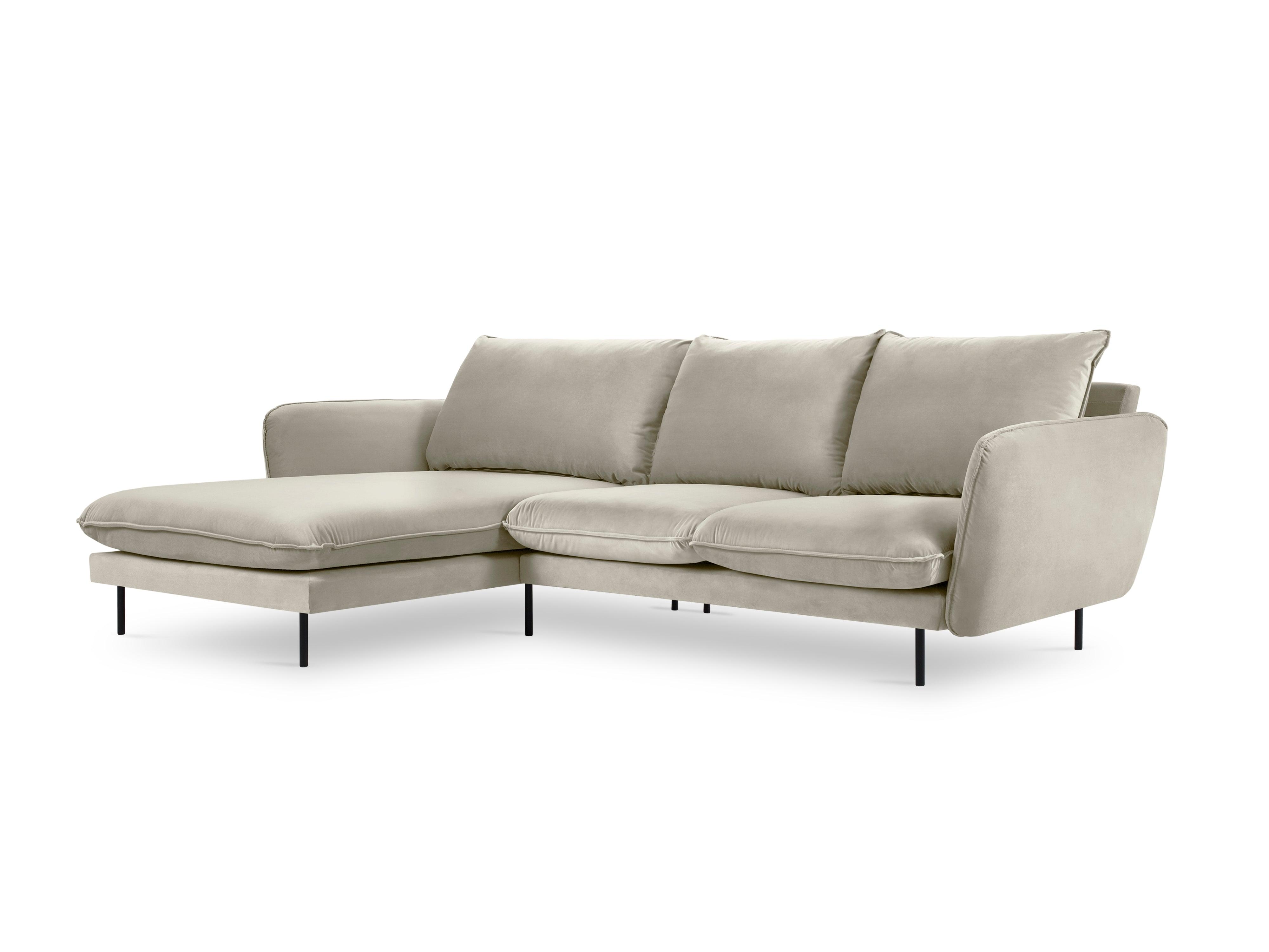 VIENNA left-hand velvet corner sofa beige with black base