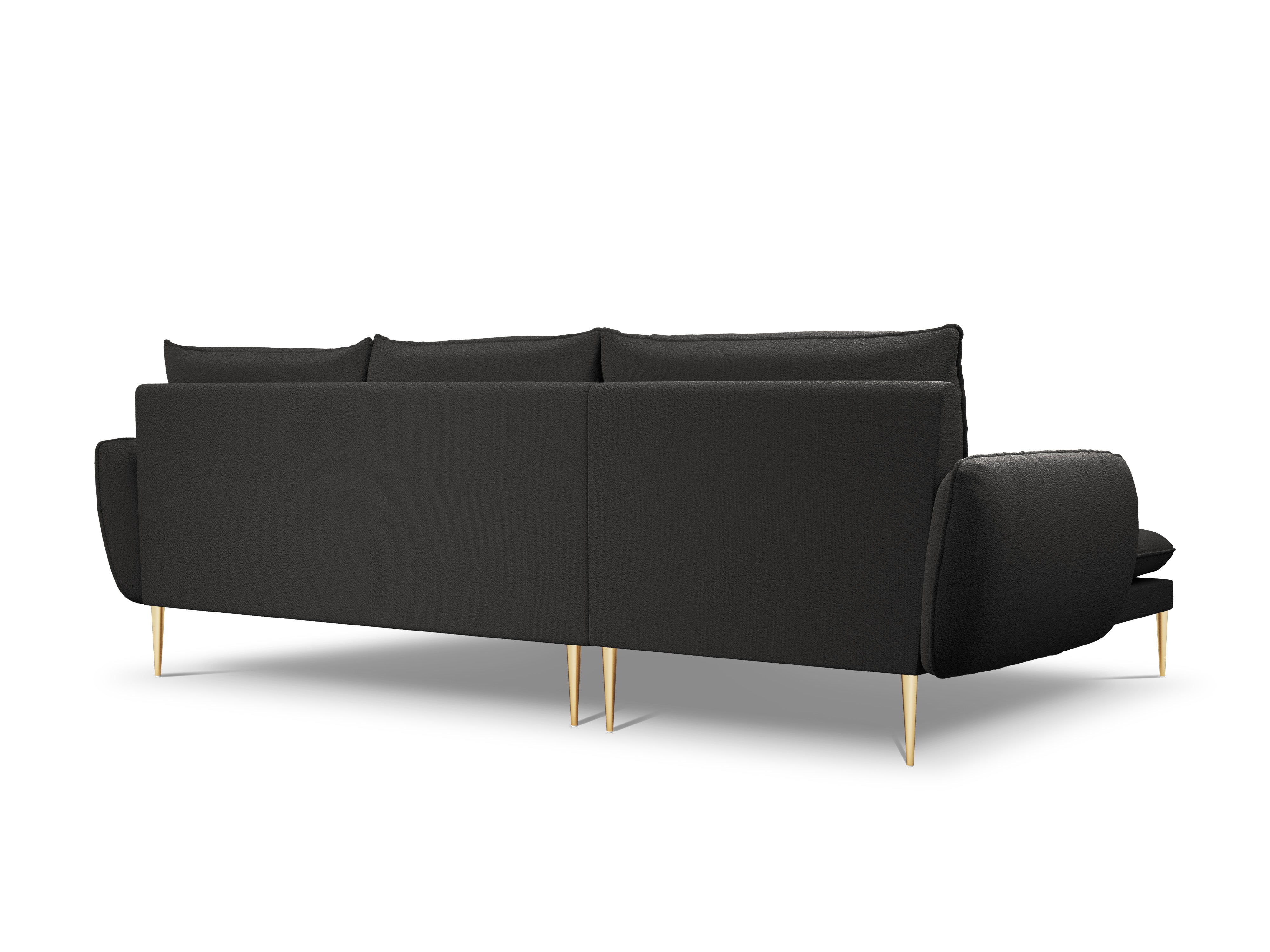 Corner sofa in boucle fabric left side VIENNA black with gold base