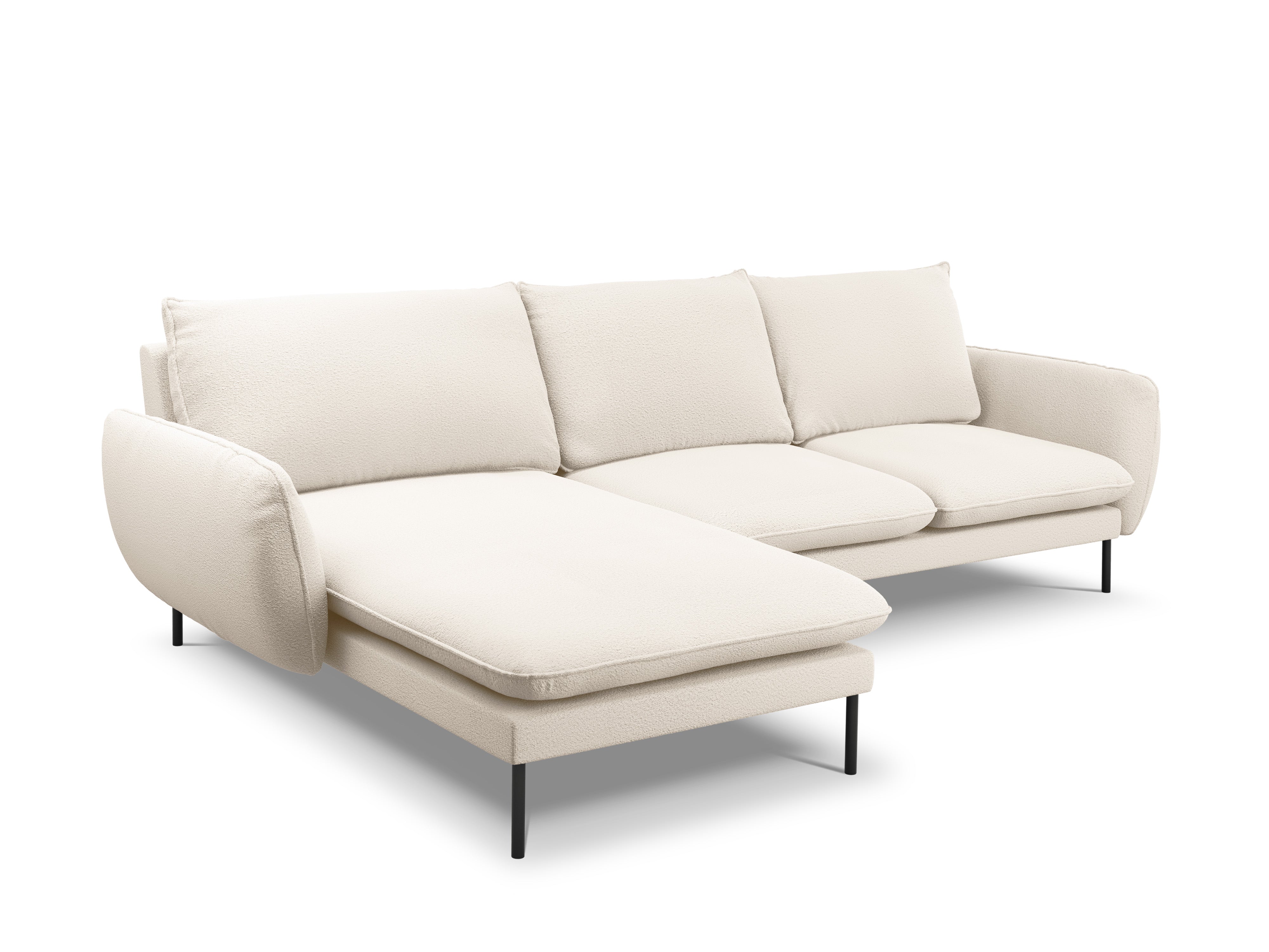 Corner sofa in boucle fabric left side VIENNA beige with black base