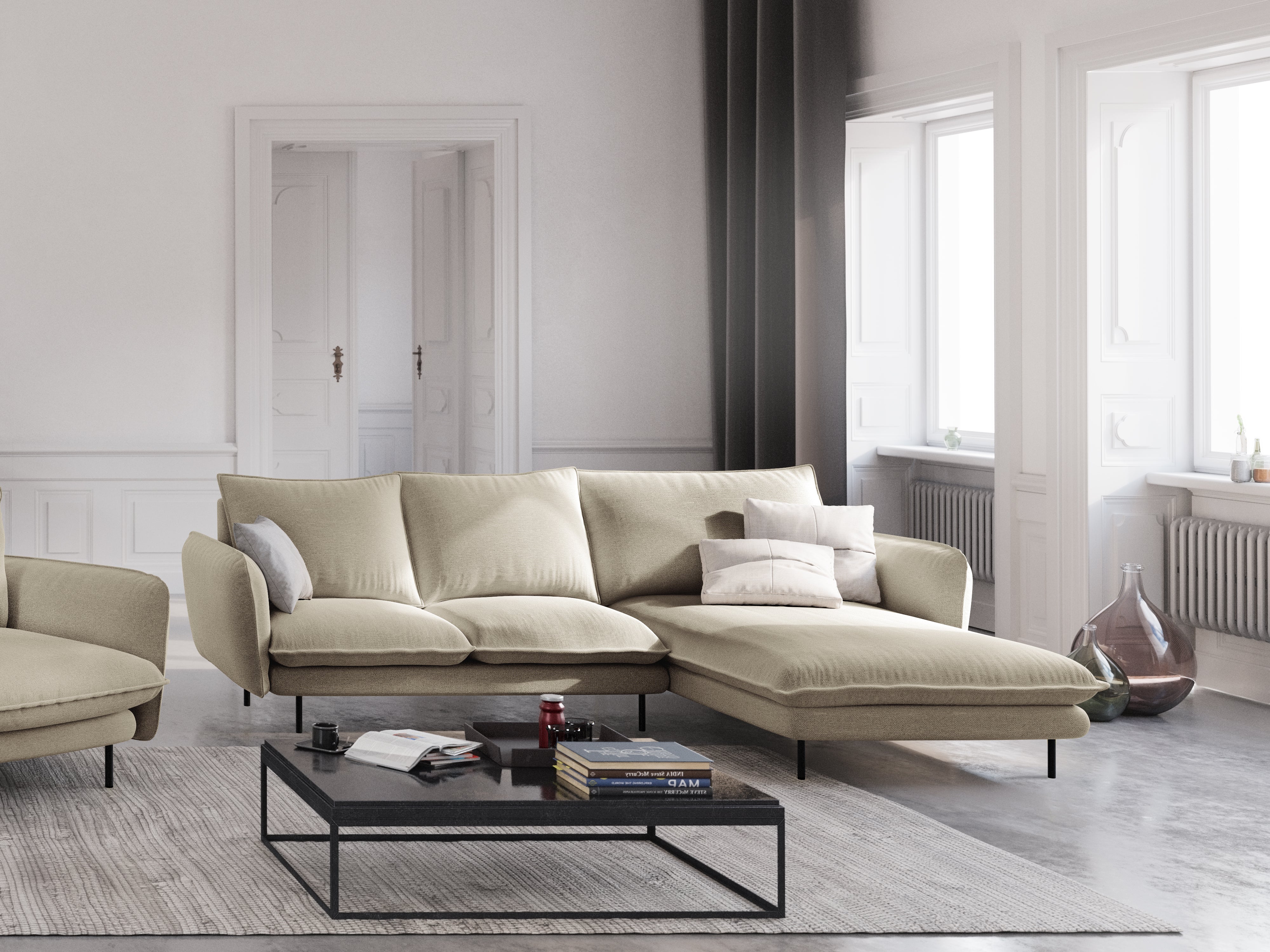 VIENNA right side corner sofa beige with black base