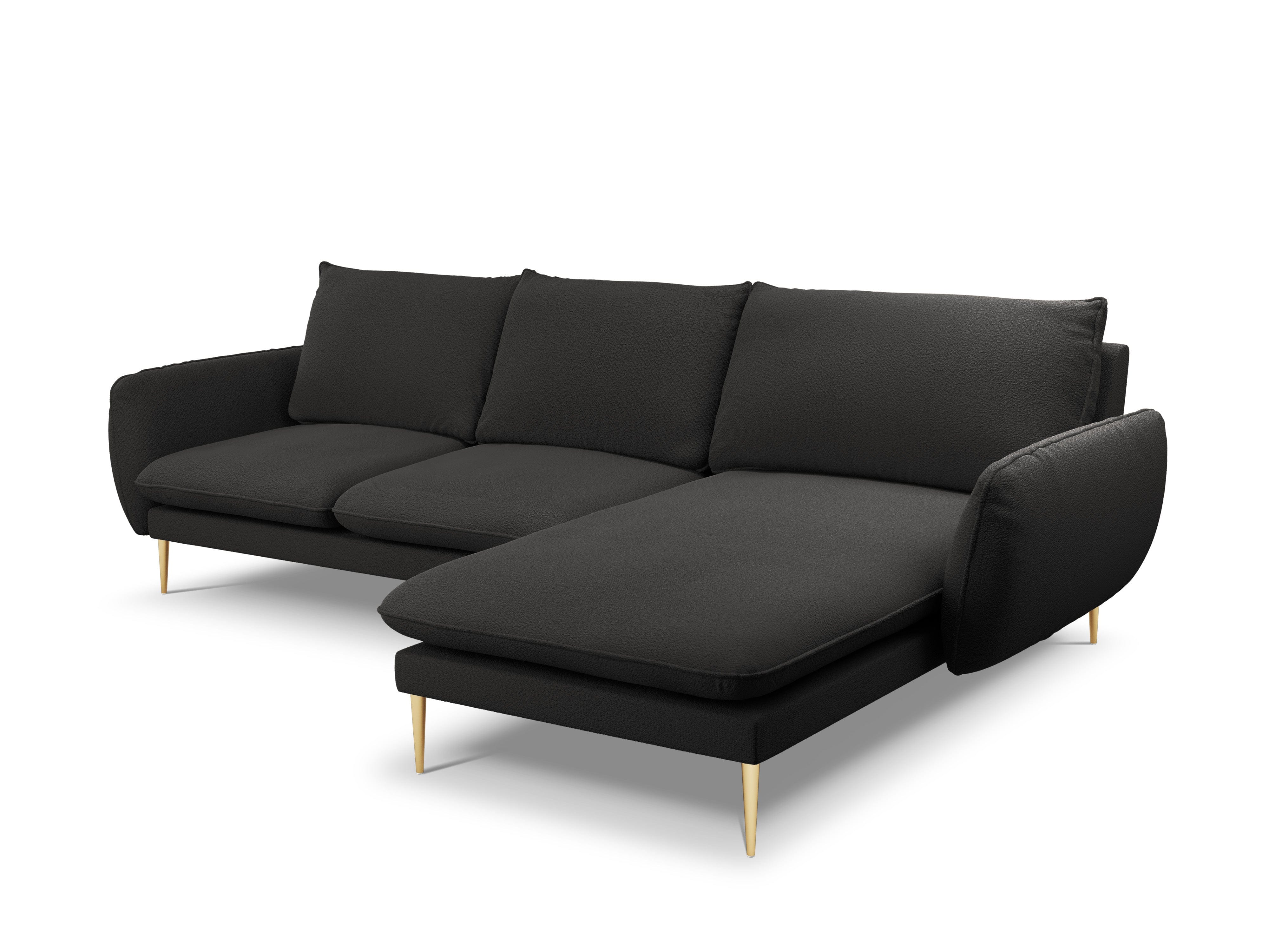 Corner sofa in boucle fabric right side VIENNA black with gold base
