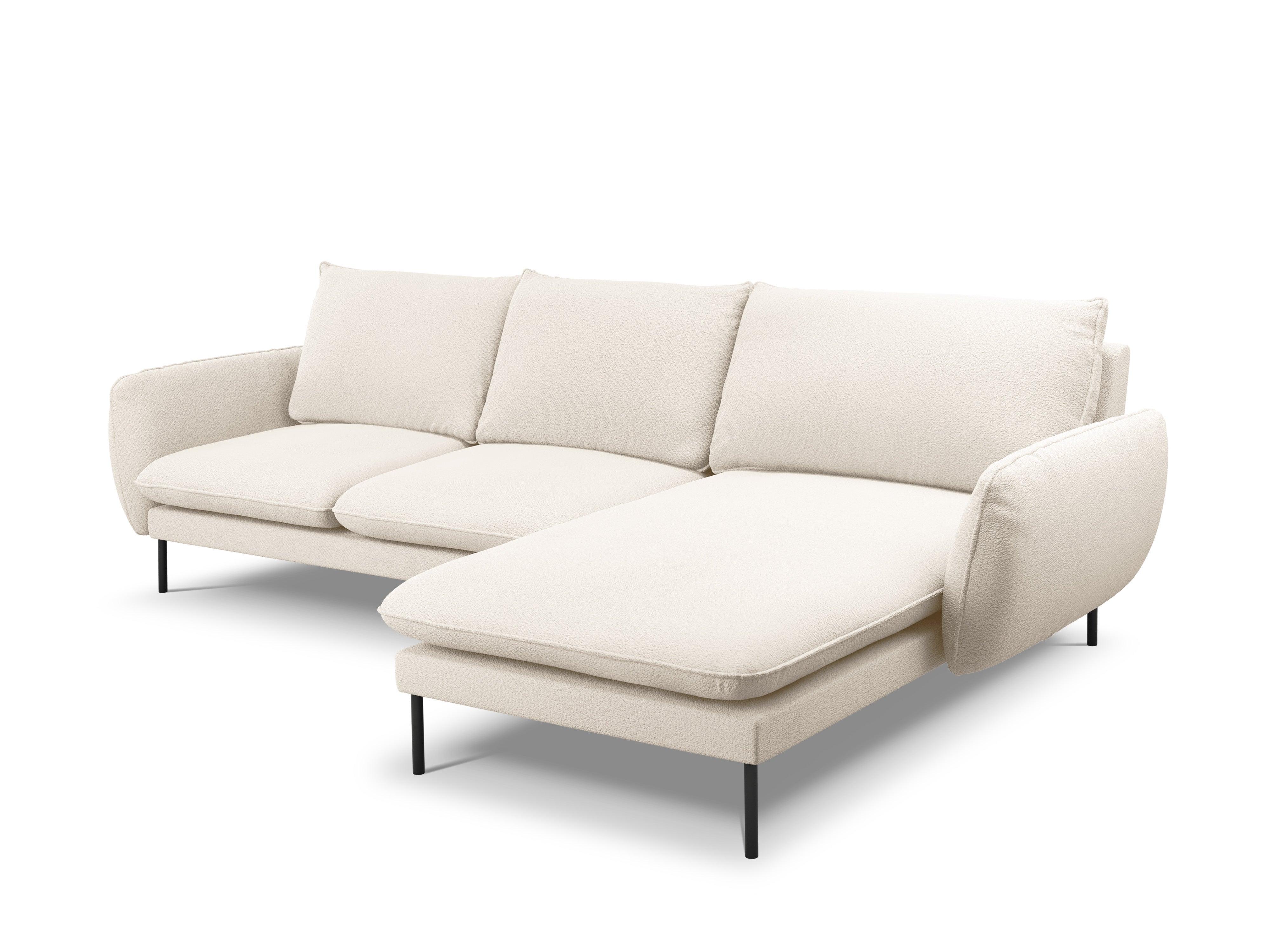 Corner sofa in boucle fabric right side VIENNA beige with black base