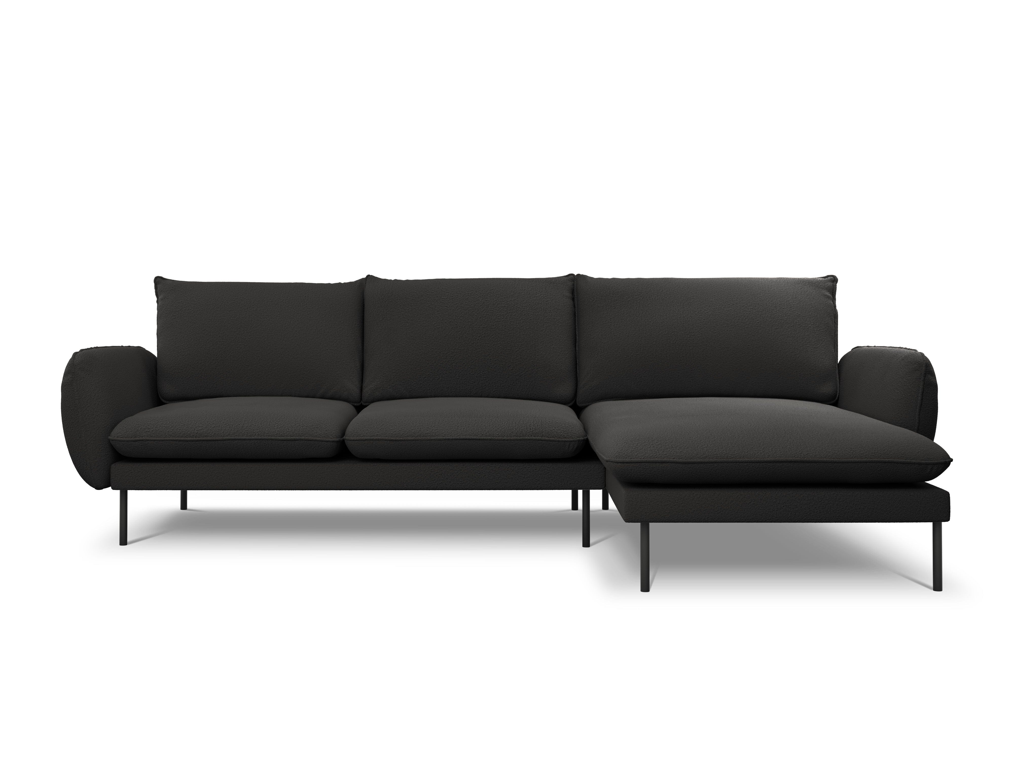 Corner sofa in boucle fabric right side VIENNA black with black base